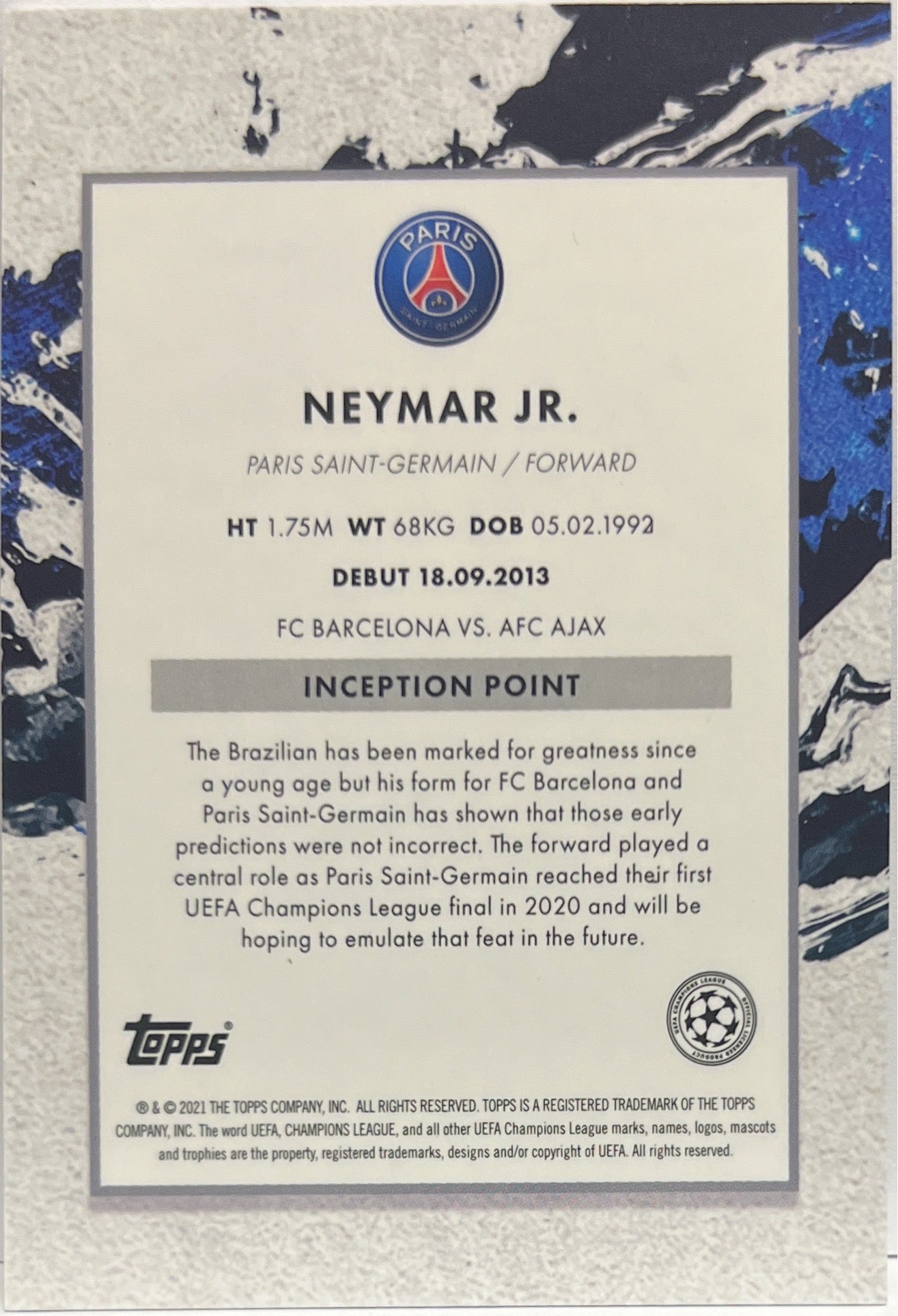 Neymar Jr The Perfect 10 Topps Museum 2020/21