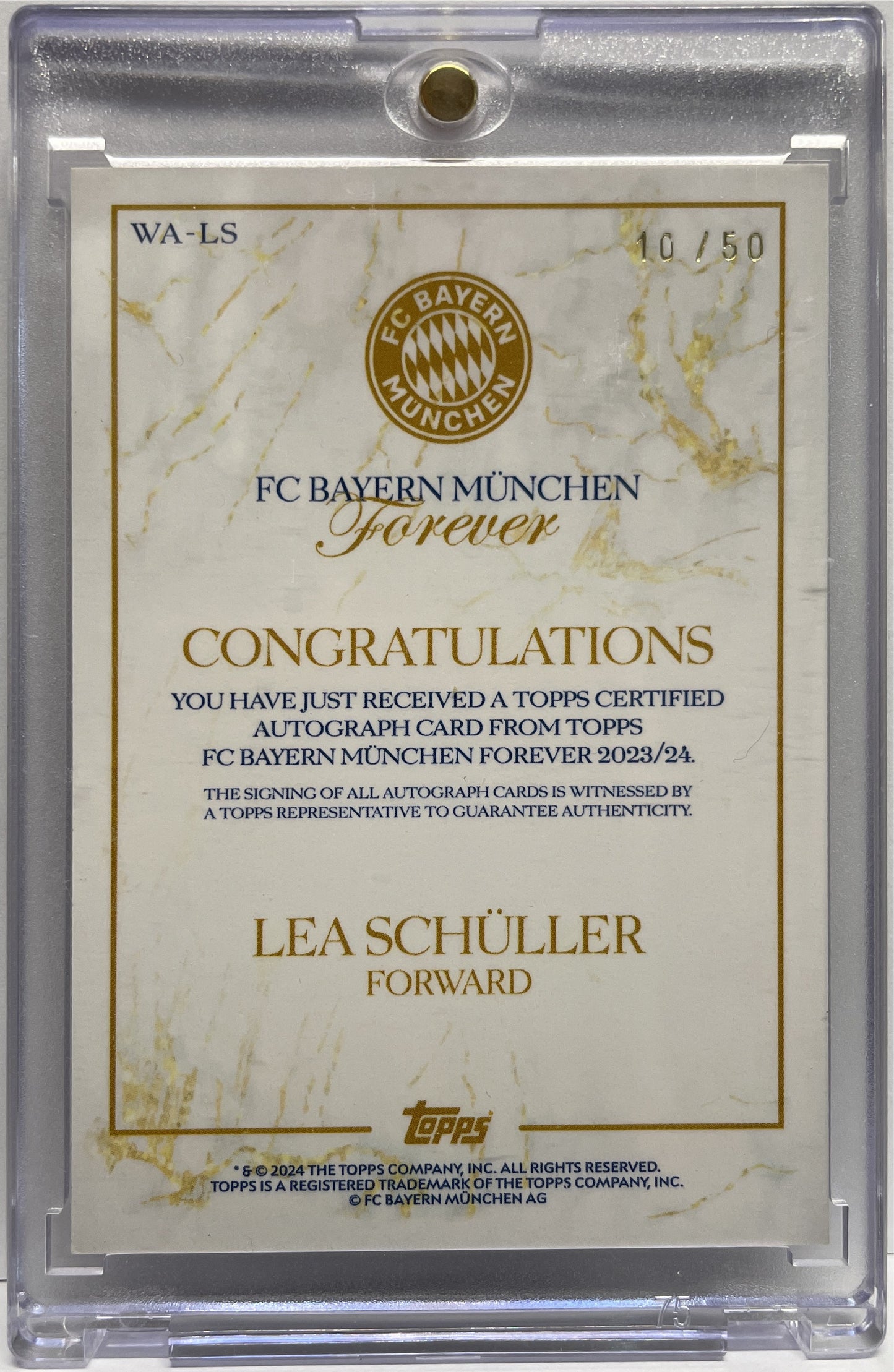 Lea Schuller 10/50 Autograph Gold Topps Bayern Munchen Forever 2024