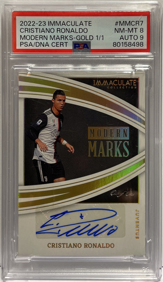 Cristiano Ronaldo 1/1 Autograph Modern Marks Gold One Of One Panini Immaculate 2022/23 PSA 8 Auto 9