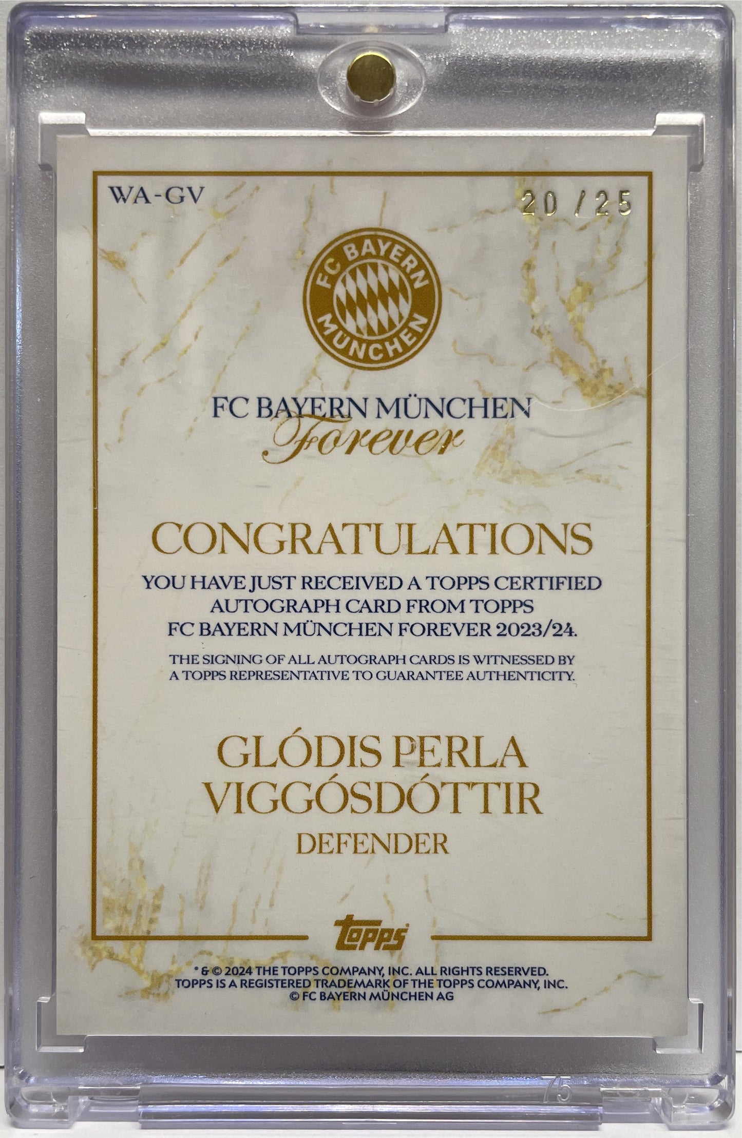 Glodis Perla Viggosdottir 20/25 Autograph Orange Topps Bayern Munchen Forever 2024