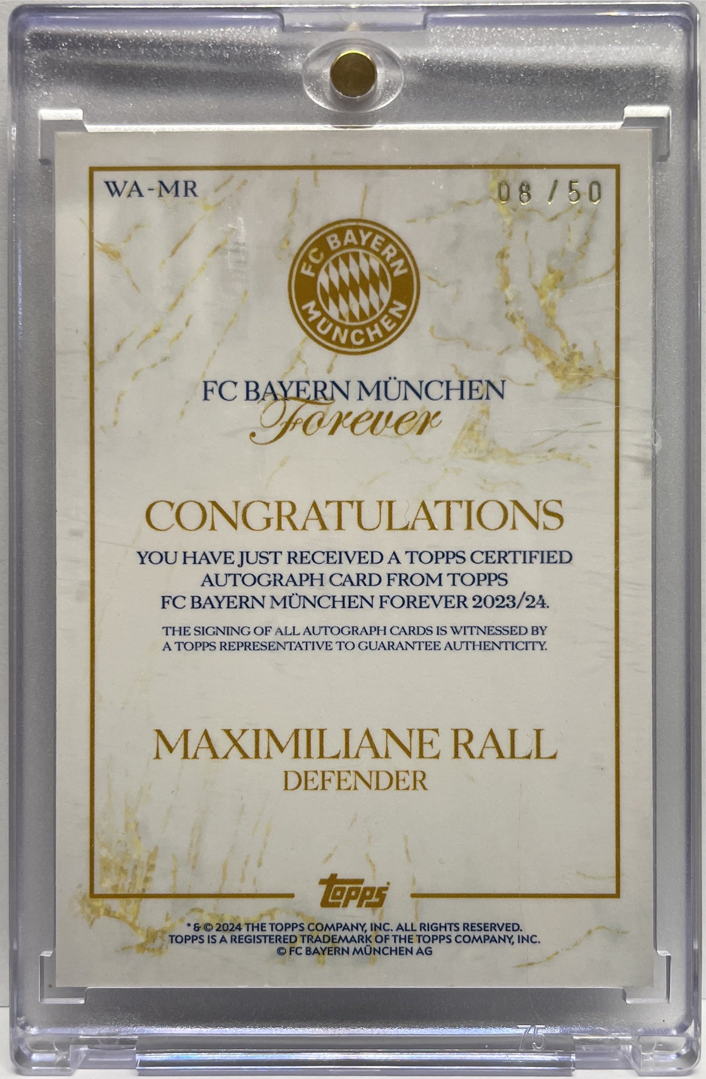 Maximiliane Rall 8/50 Autograph Gold Topps Bayern Munchen Forever 2024