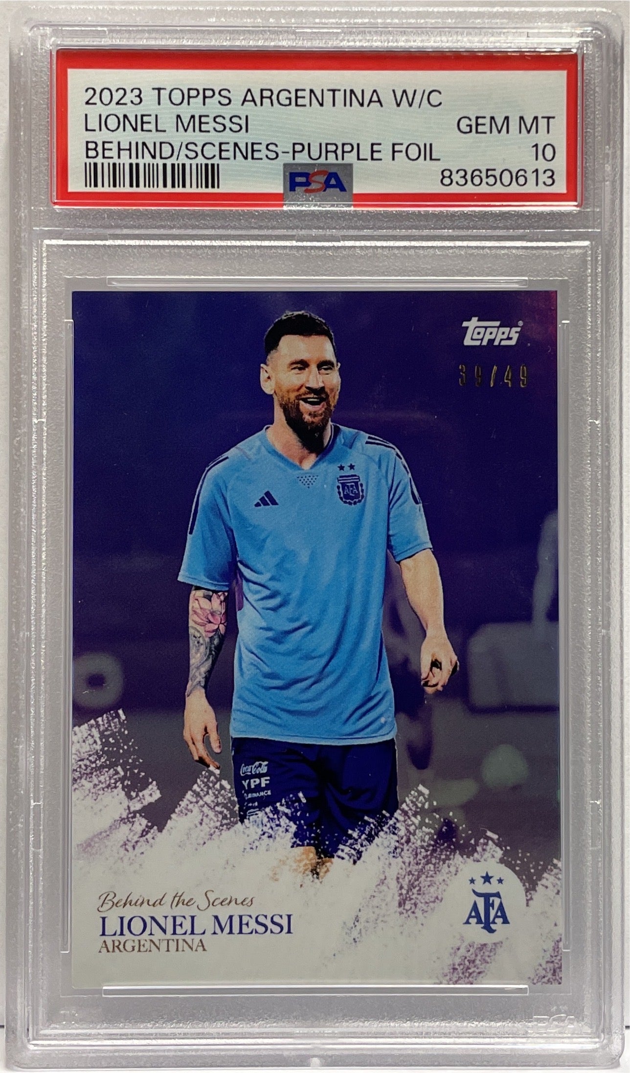 Lionel Messi 39/49 Behind The Scenes Topps Argentina World Champion 2023 PSA 10