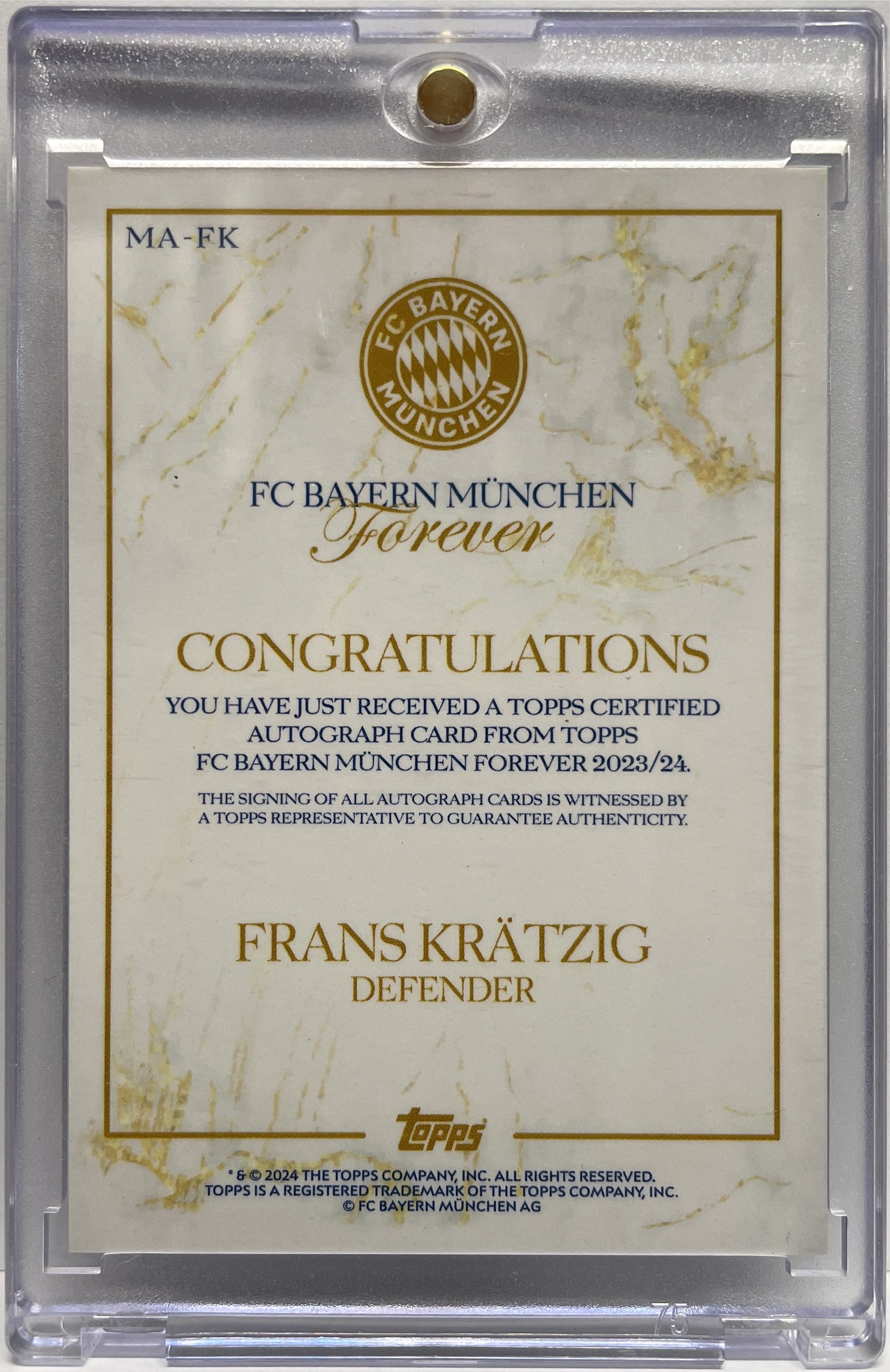 Frans Kratzig Rookie Autograph Topps Bayern Munchen Forever 2024