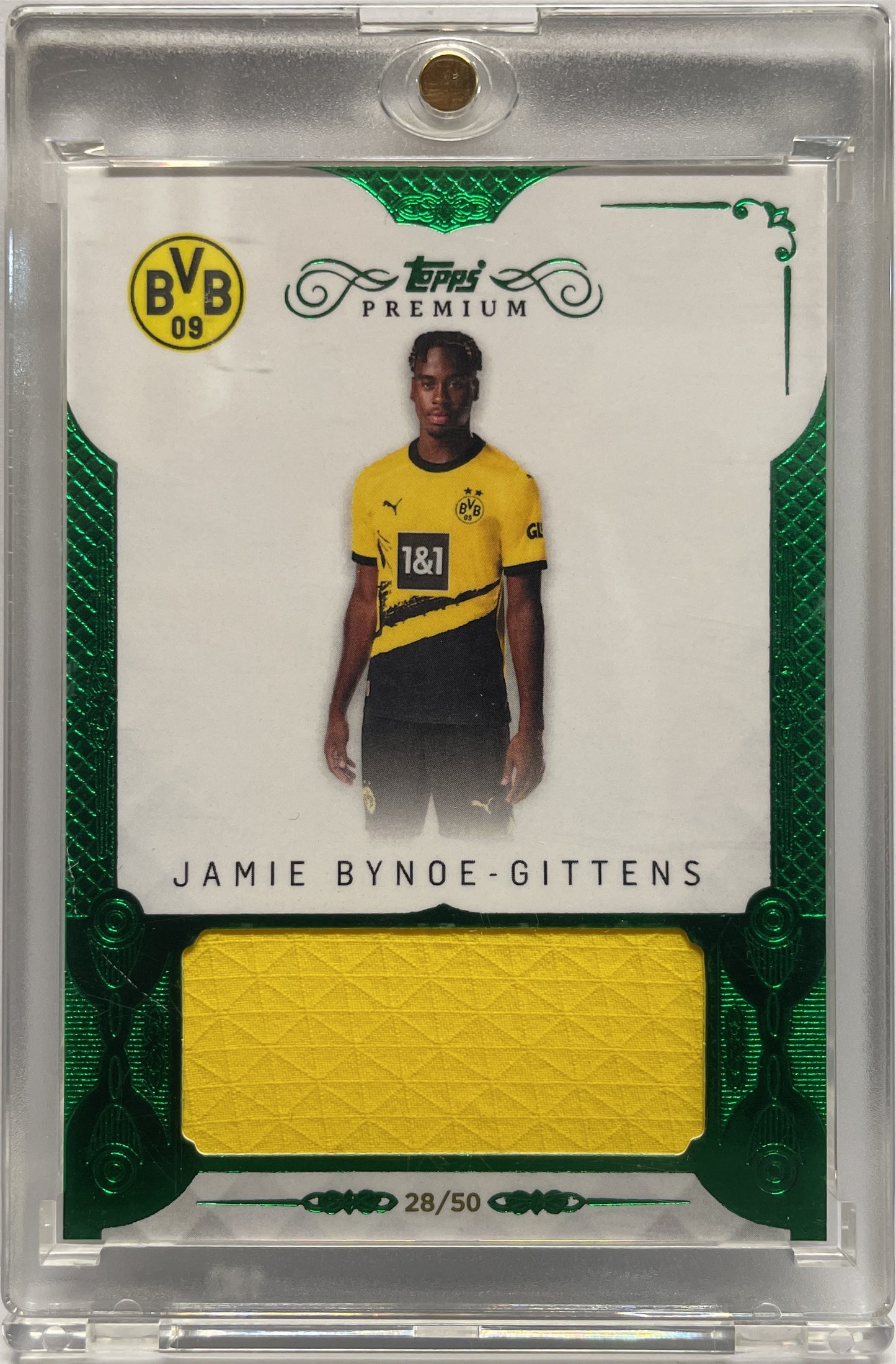 Jamie Bynoe Gittens 28/50 Patch Green Topps Borussia Dortmund BVB Premium 2024