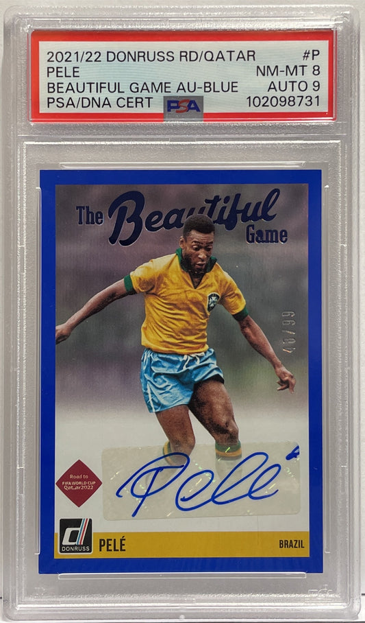 Pele 48/99 Autograph The Beautiful Game Blue Panini Donruss Road To Qatar 2021/22 PSA 8 Auto 9