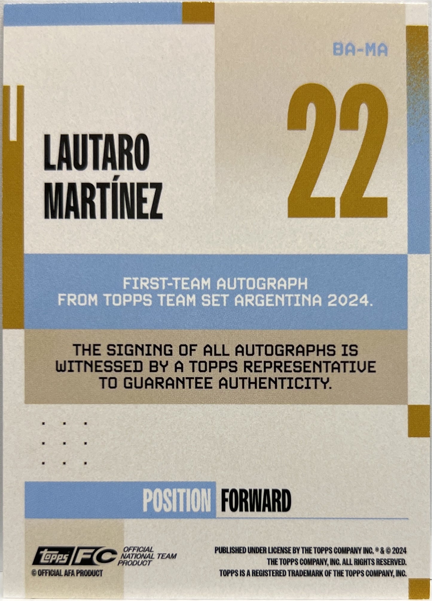 Lautaro Martinez 1/1 Autograph Topps Argentina Team Set 2024