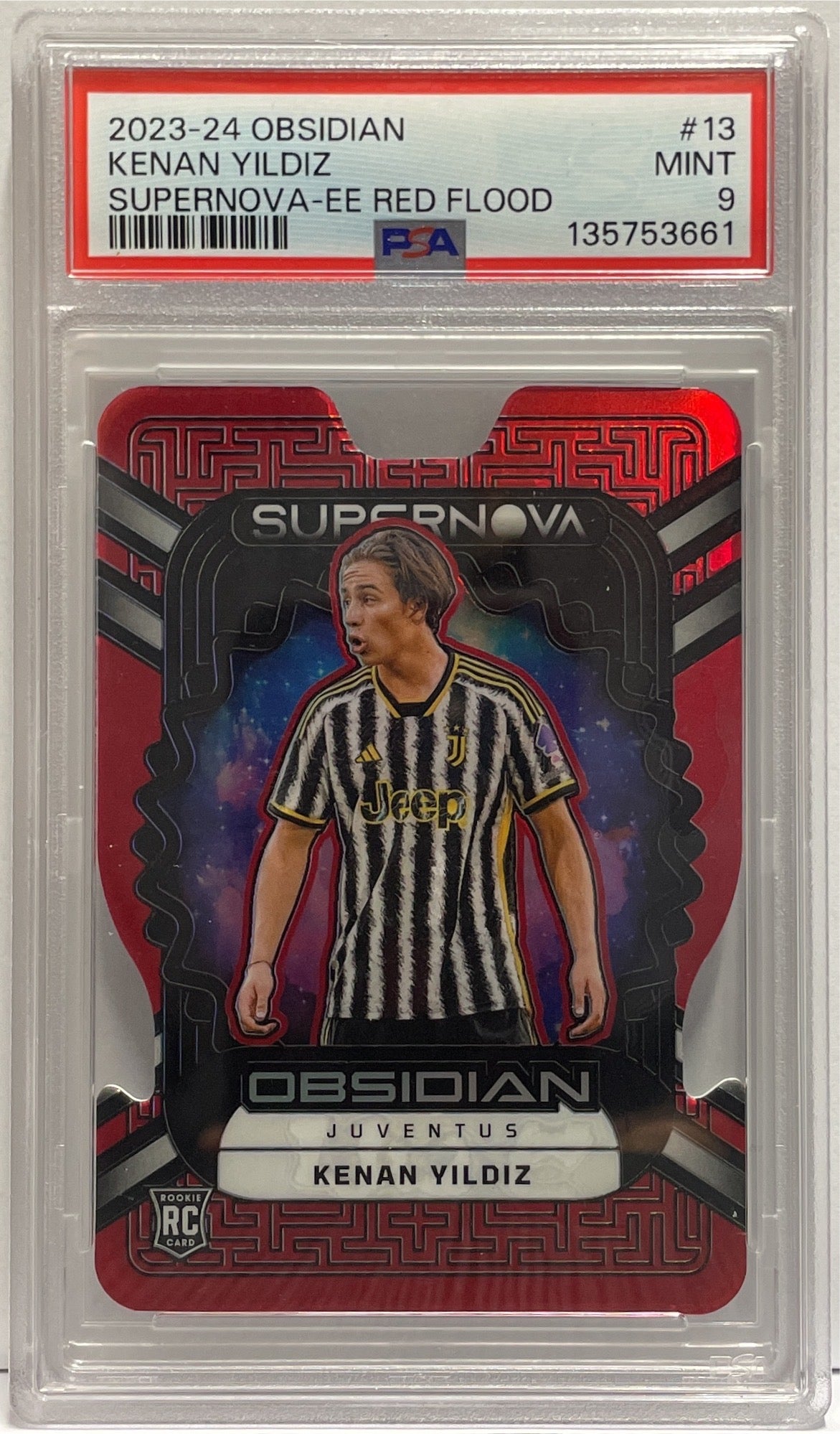 Kenan Yildiz 2/10 Rookie Supernova Red Flood Panini Obsidian 2023/24 PSA 9