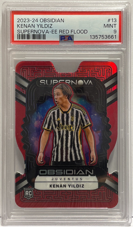 Kenan Yildiz 2/10 Rookie Supernova Red Flood Panini Obsidian 2023/24 PSA 9