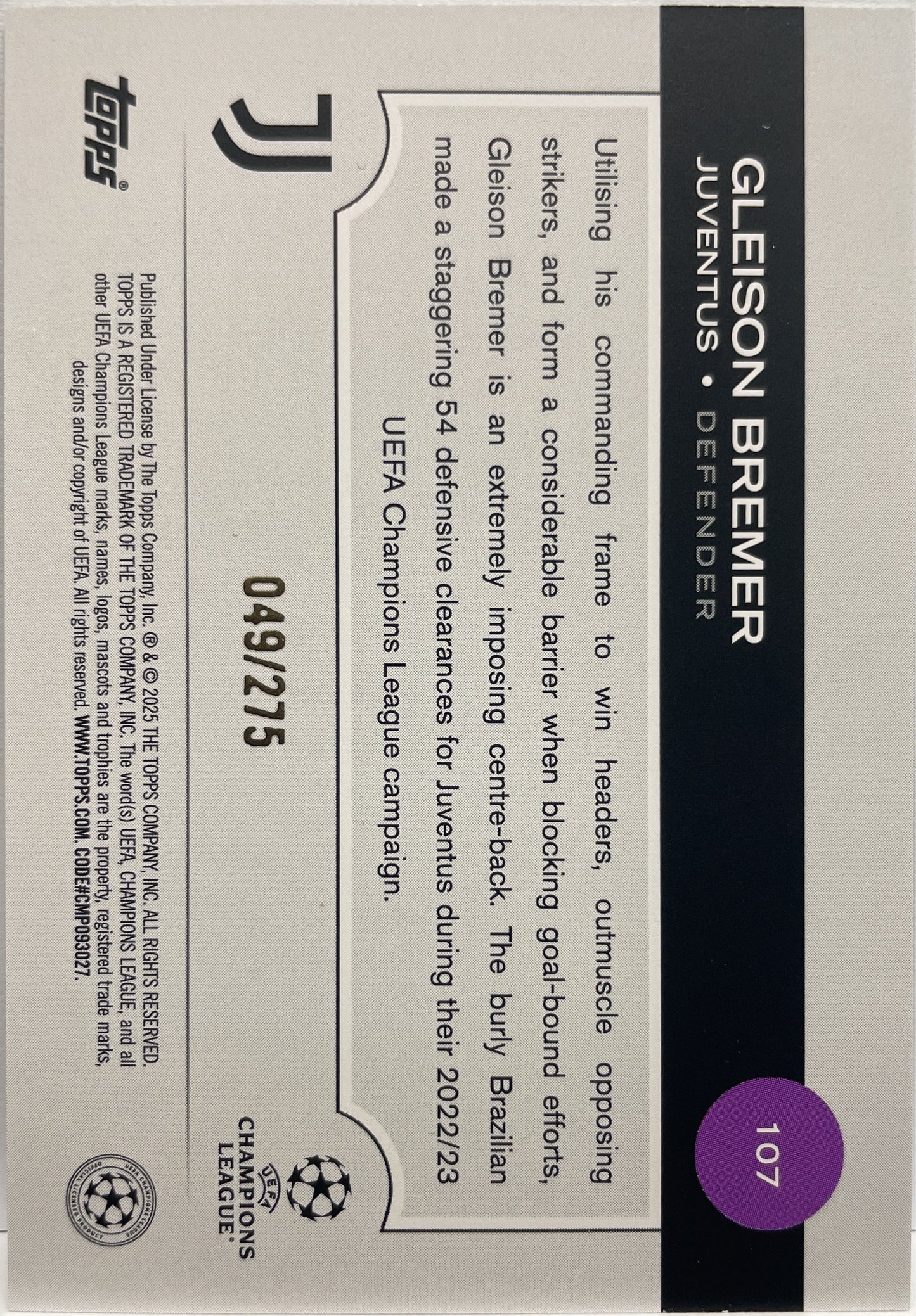 Gleison Bremer 49/275 Topps UCC 2024/25