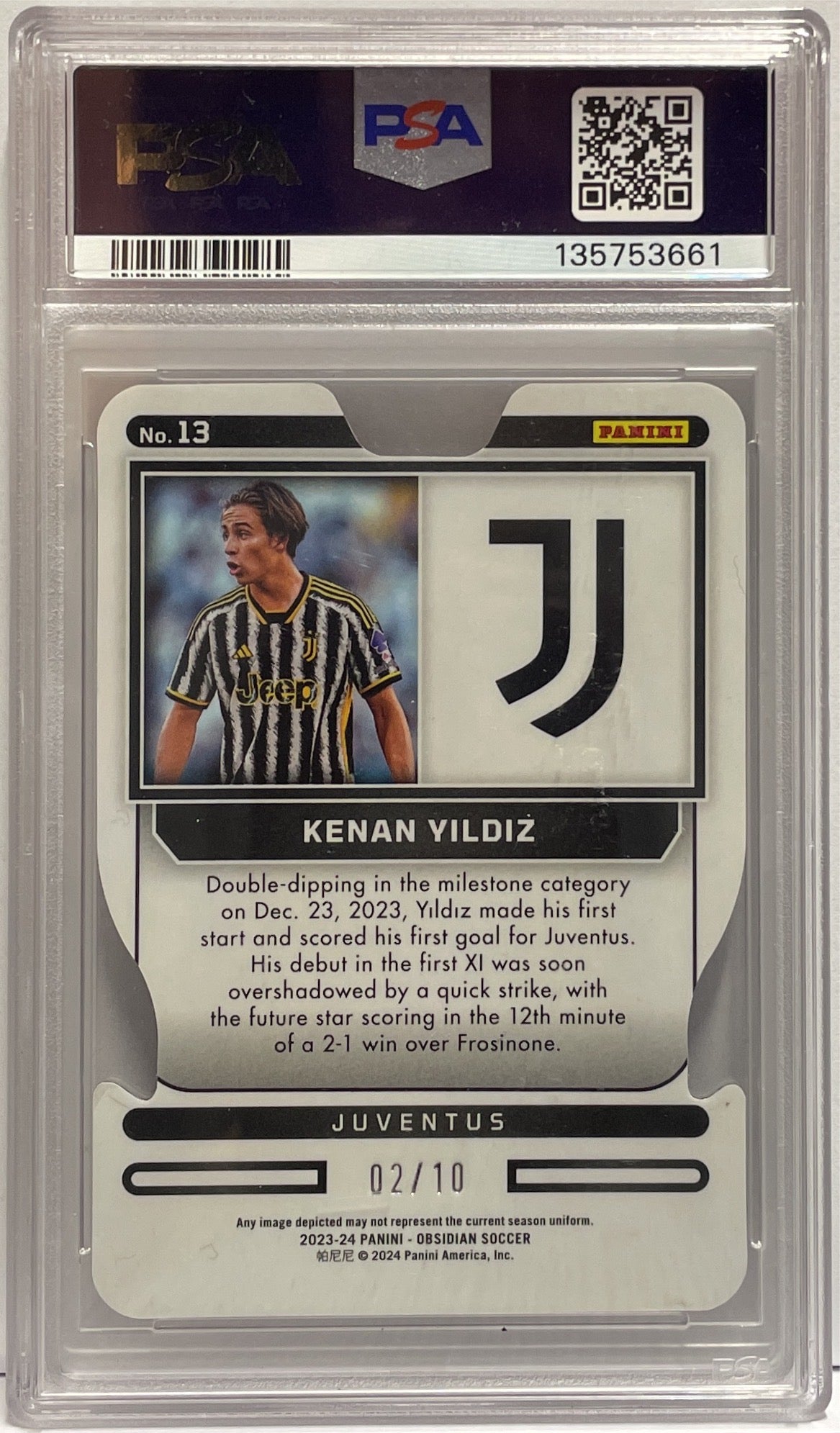 Kenan Yildiz 2/10 Rookie Supernova Red Flood Panini Obsidian 2023/24 PSA 9