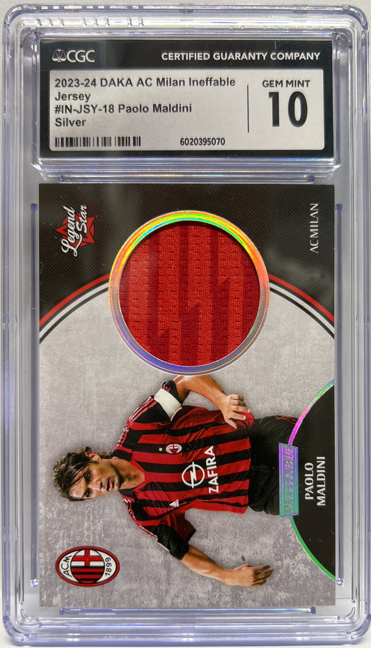 Paolo Maldini 17/25 Patch Jersey Ineffable Silver Daka Milan One & Two 2023/24 CGC 10