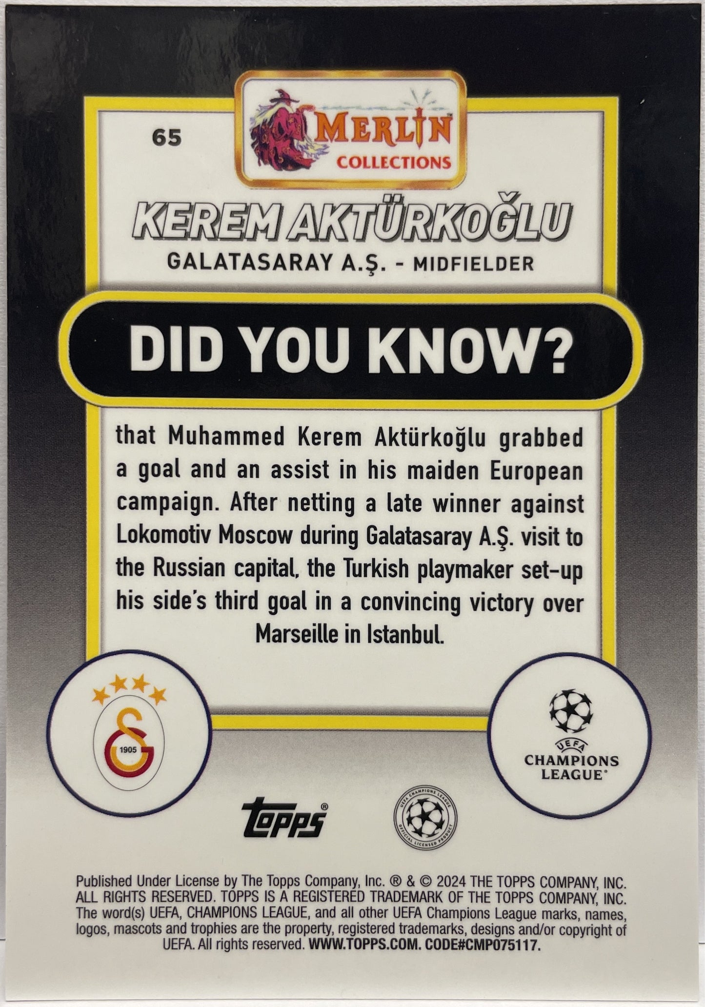 Kerem Akturkoglu 185/299 Rose Gold Shimmer Topps Chrome Merlin UCC 2023/24
