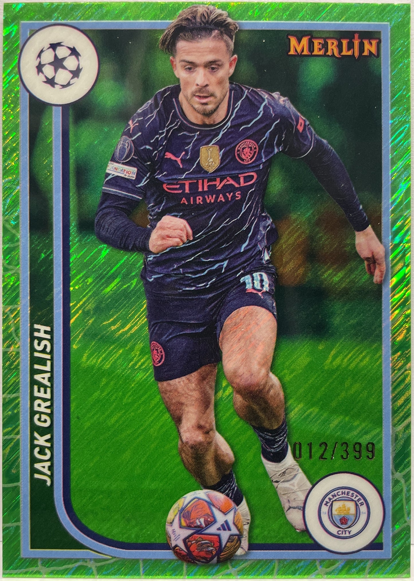 Jack Grealish 12/399 Green Shimmer Topps Chrome Merlin UCC 2023/24