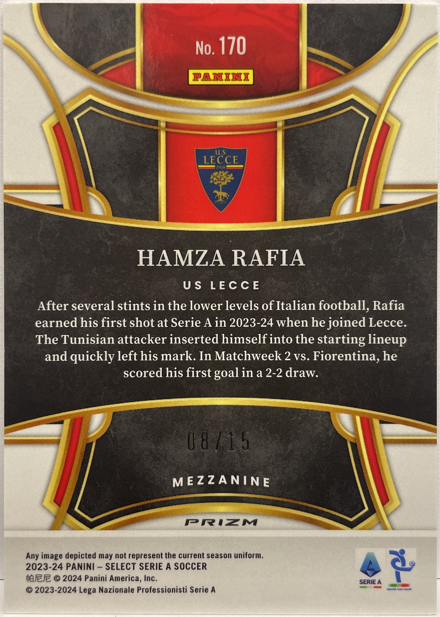 Hamza Rafia 8/15 Rookie Mezzanine White Select Serie A 2023/24