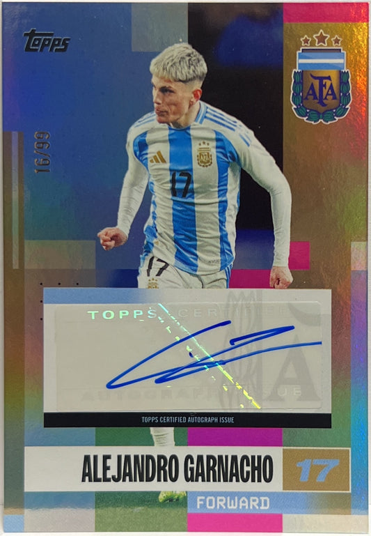 Alejandro Garnacho 16/99 Autograph Pink Topps Argentina Team Set 2024