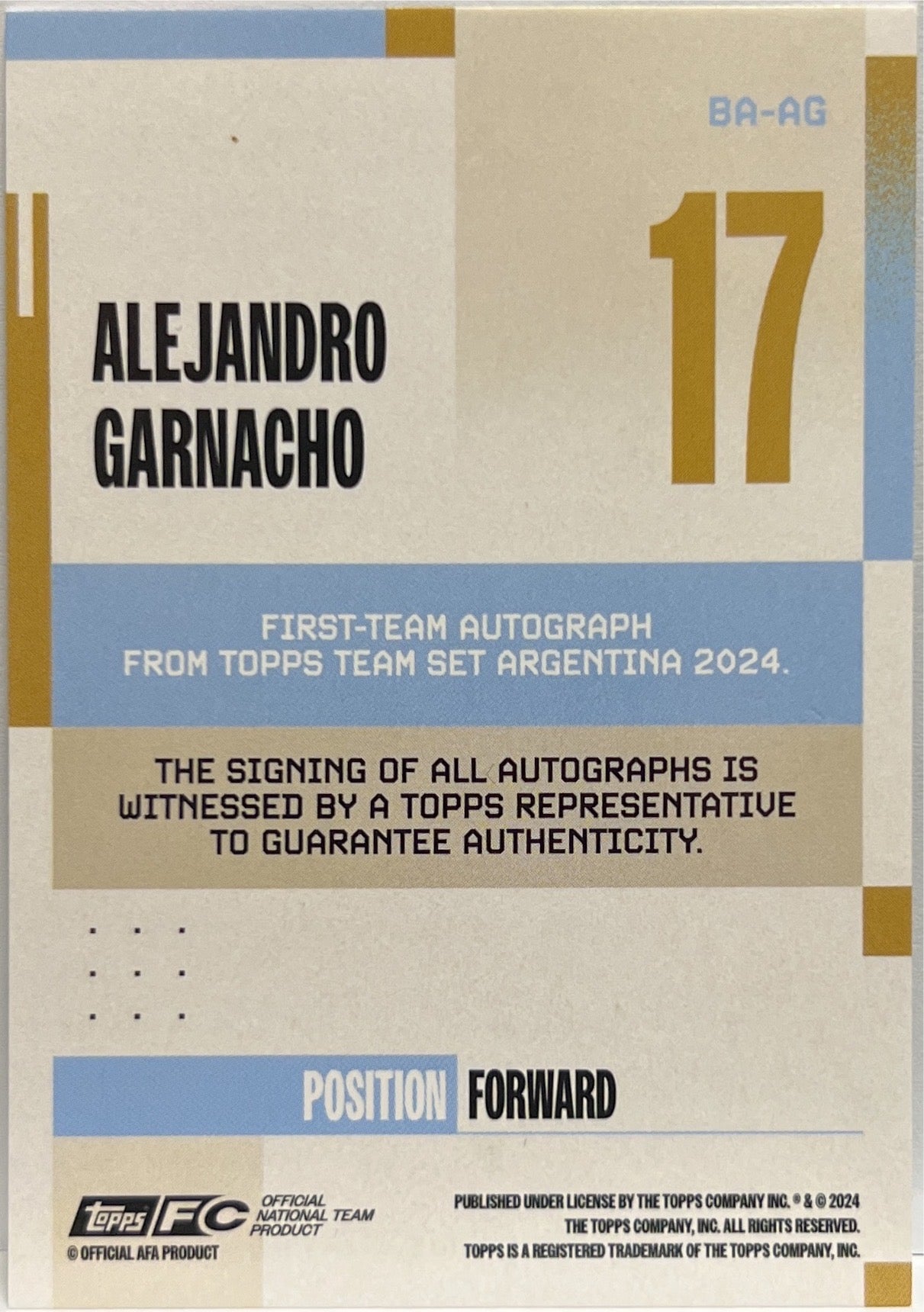 Alejandro Garnacho 16/99 Autograph Pink Topps Argentina Team Set 2024