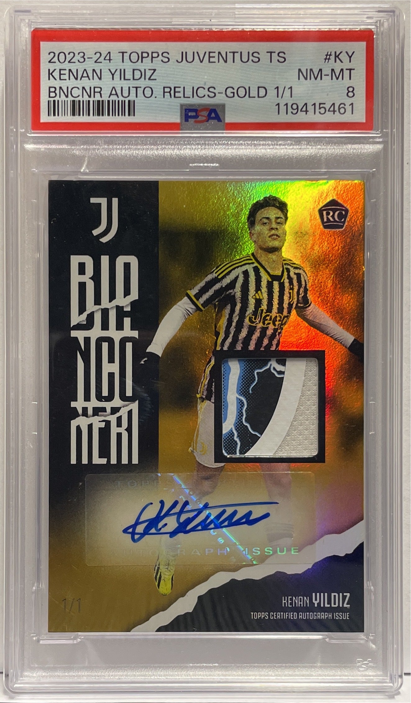 Kenan Yildiz 1/1 Rc Player Worn Autograph Topps Juventus Team Set 2023/24 PSA 8
