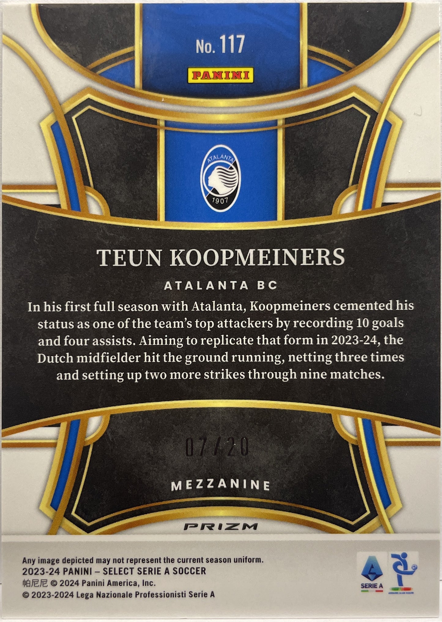 Teun Koopmeiners 7/20 Mezzanine Zebra Select Serie A 2023/24