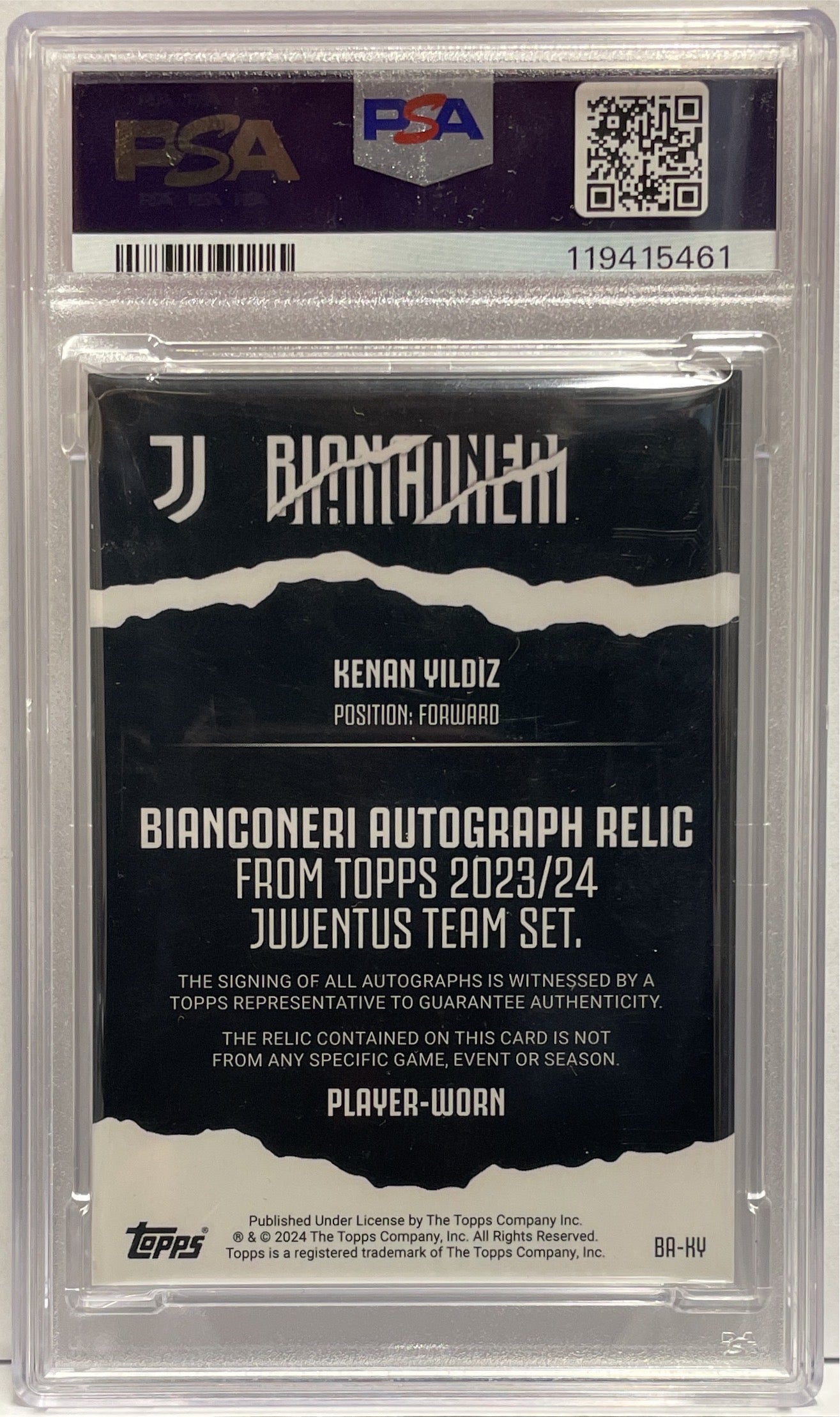 Kenan Yildiz 1/1 Rc Player Worn Autograph Topps Juventus Team Set 2023/24 PSA 8