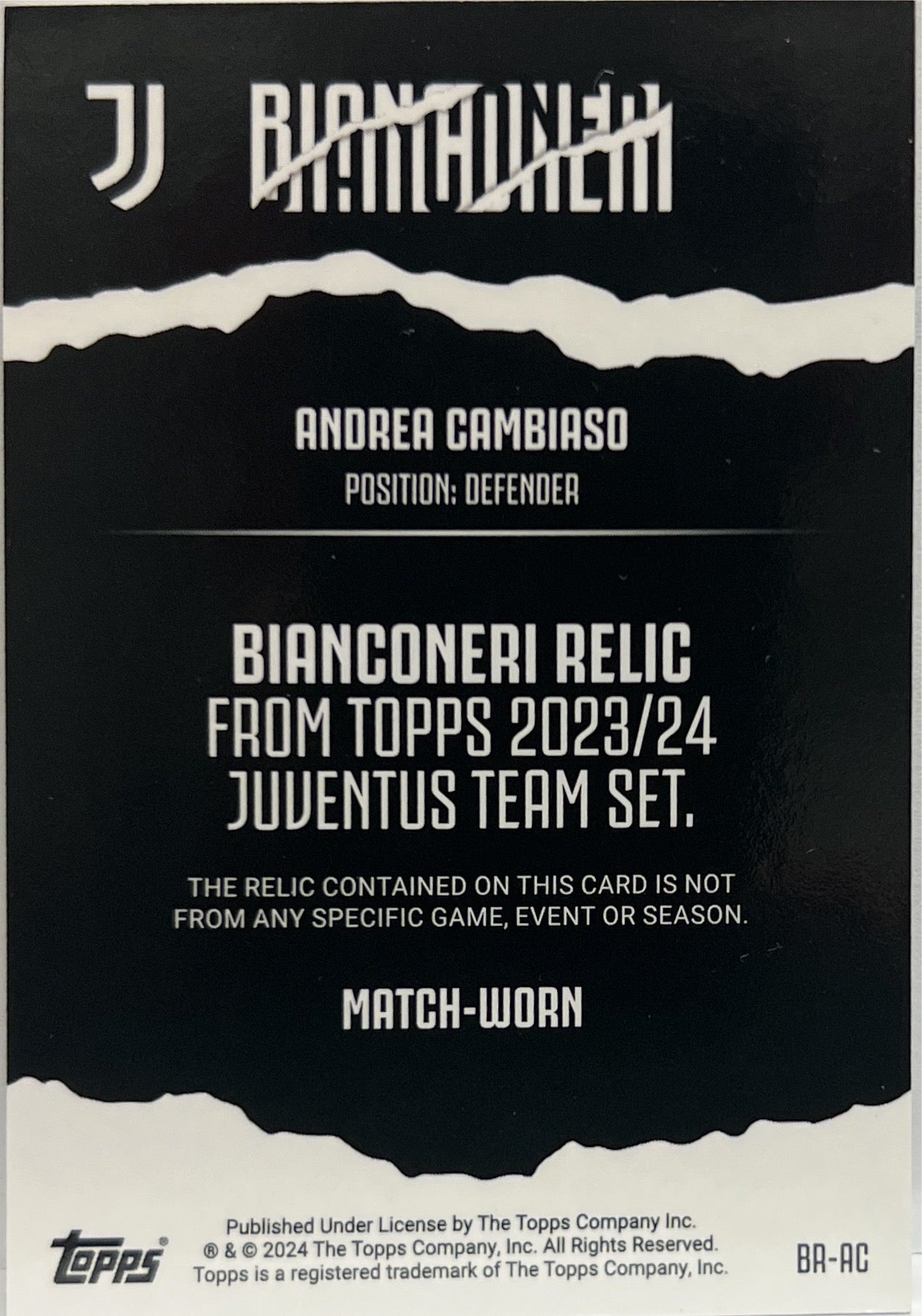 Andrea Cambiaso Patch Bianconeri Topps Juventus Team Set 2023/24