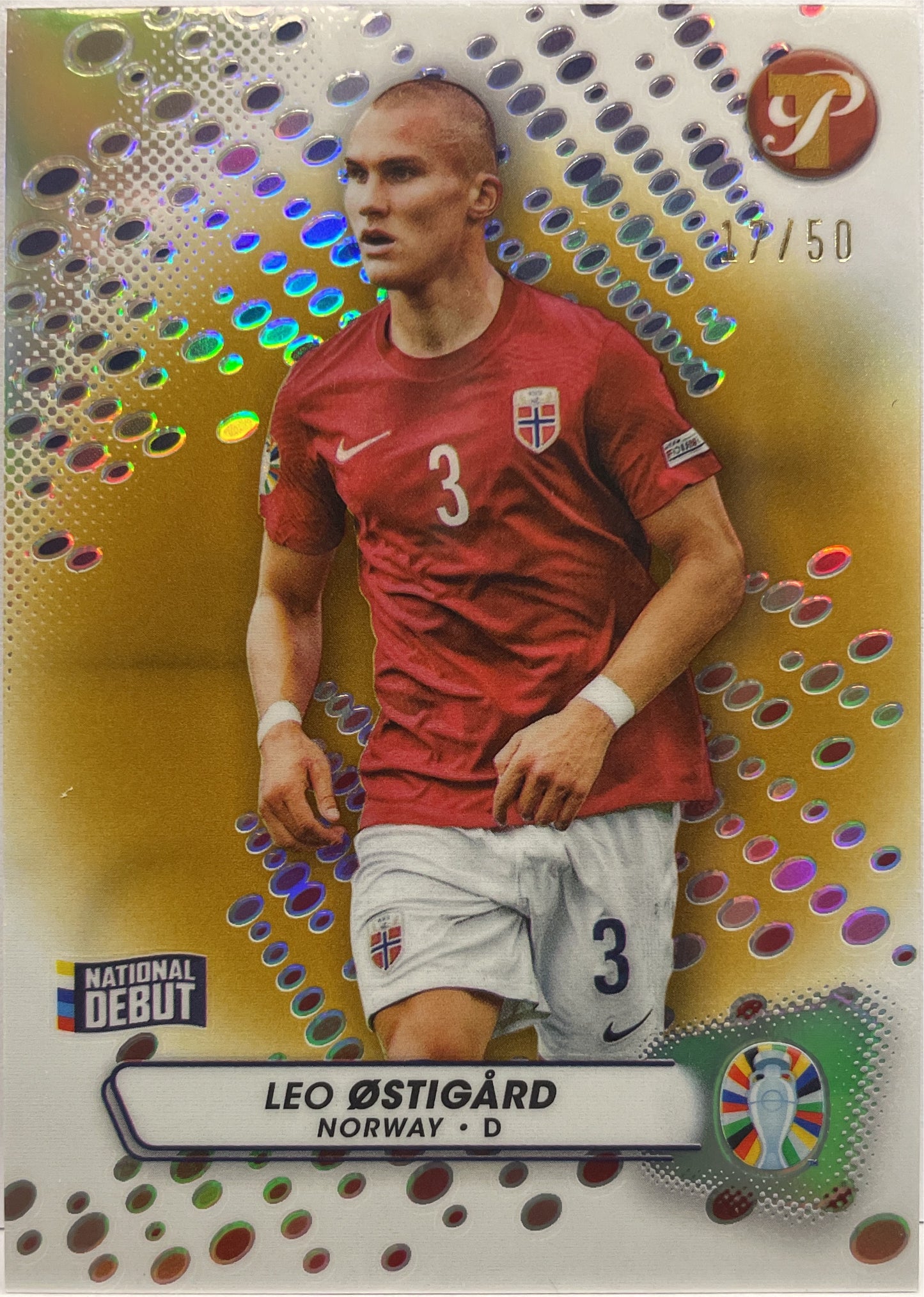 Leo Ostigard 17/50 National Debut Gold Topps Pristine Road To Euro 2024
