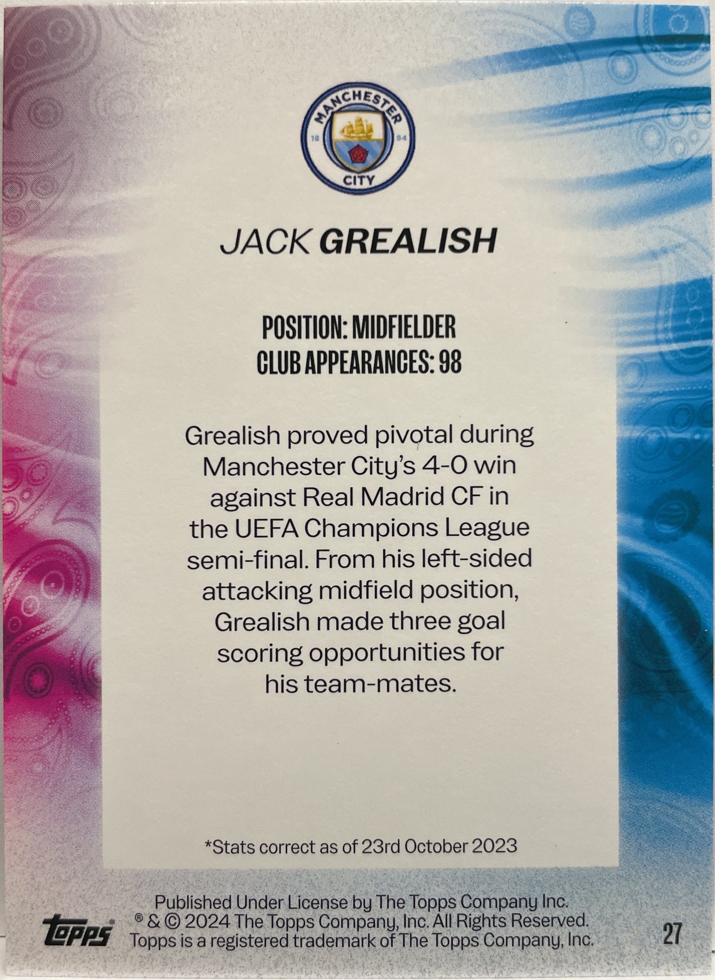 Mancolista-Game On Cracked Ice-Topps Team Set Mancester City 2023/24