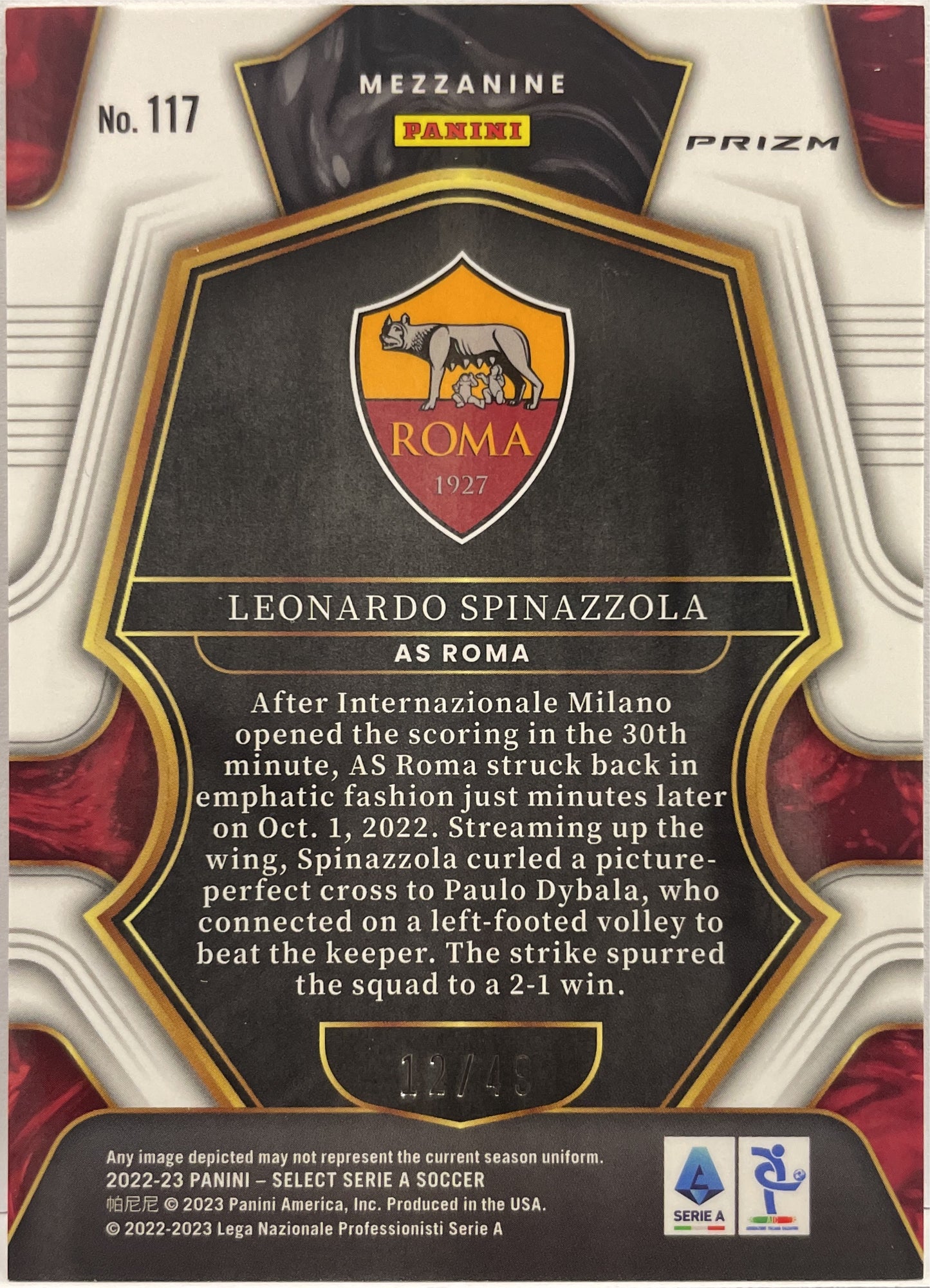 Leonardo Spinazzola 12/49 Mezzanine Purple Select Serie A 2022/23