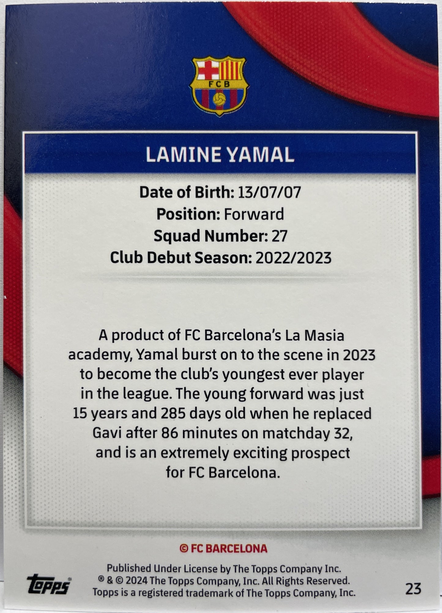 Lamine Yamal Rookie Topps FC Barcelona Team Set 2023/24