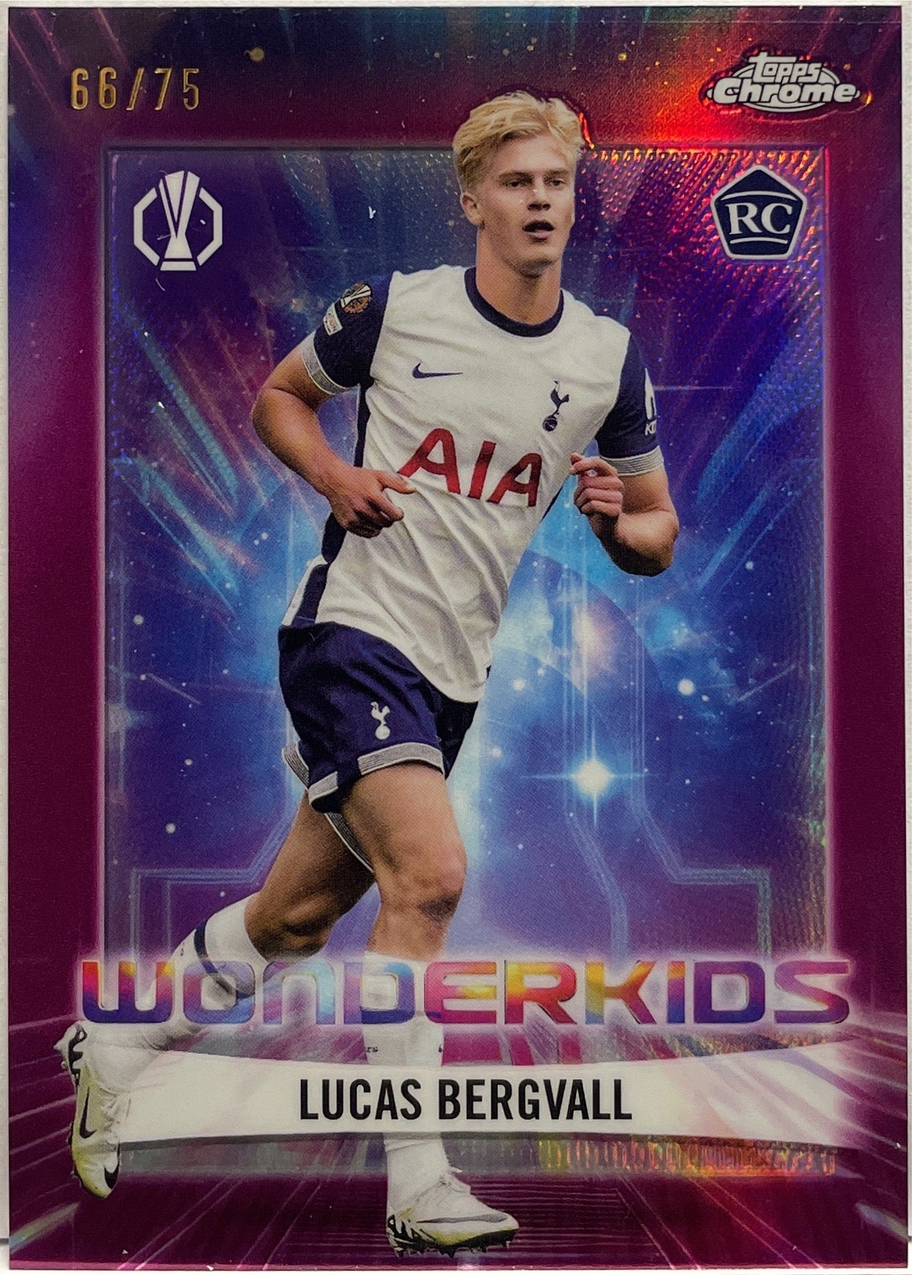 Lucas Bergvall 66/75 Rookie Wonderkids Magenta Topps Chrome UCC 2024/25