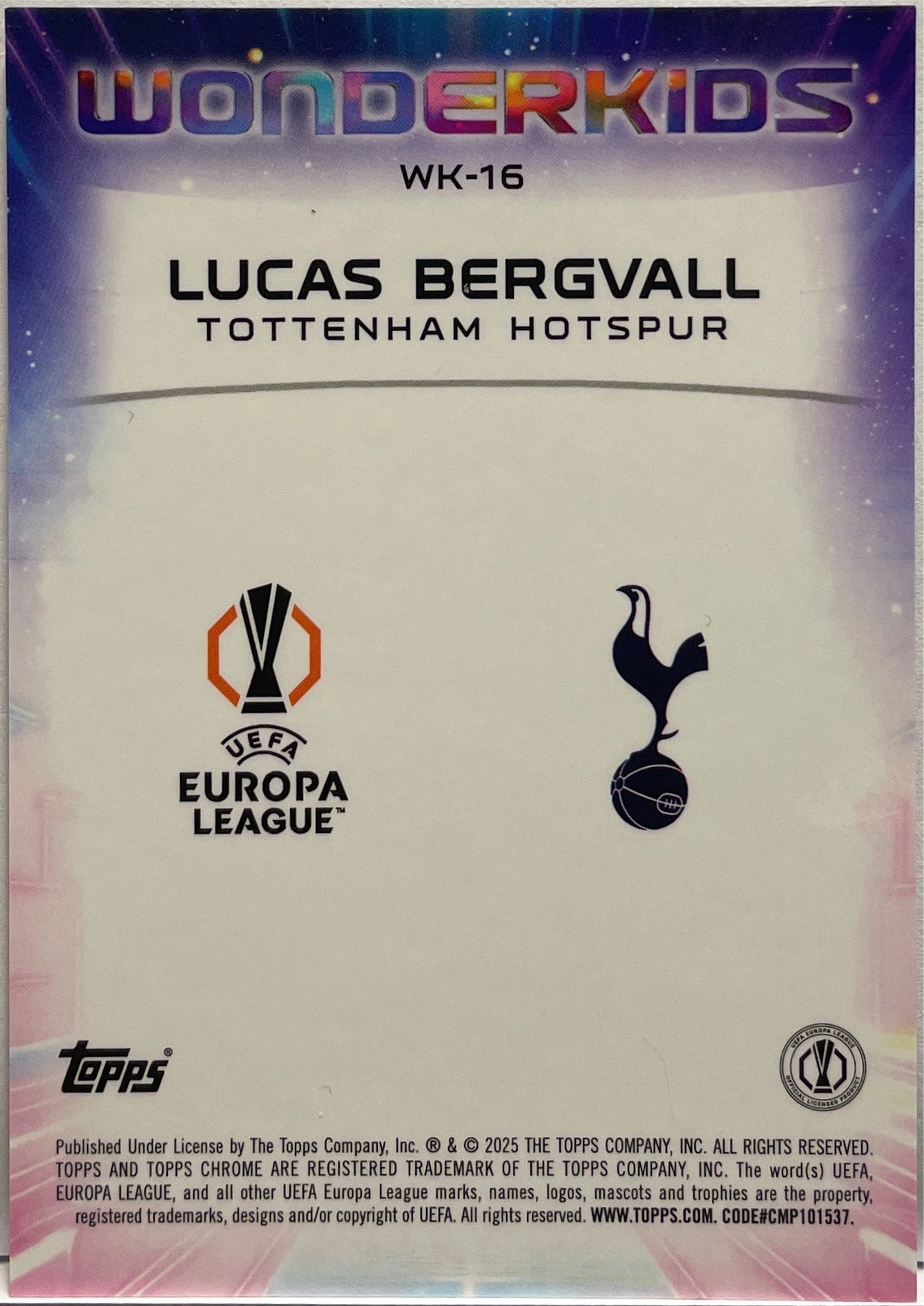 Lucas Bergvall 66/75 Rookie Wonderkids Magenta Topps Chrome UCC 2024/25