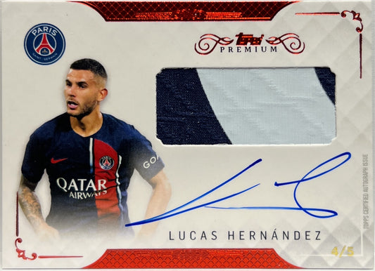 Lucas Hernandez 4/5 Patch Autograph Red Topps PSG Black & White Premium 2024