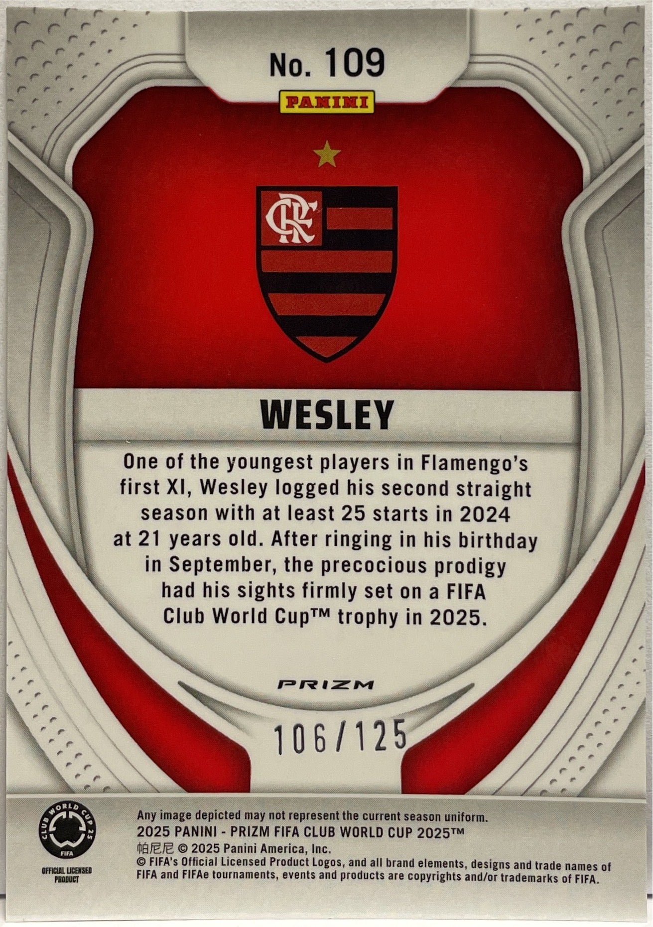 Wesley 106/125 Rookie Panini Prizm Fifa Club World Cup 2025