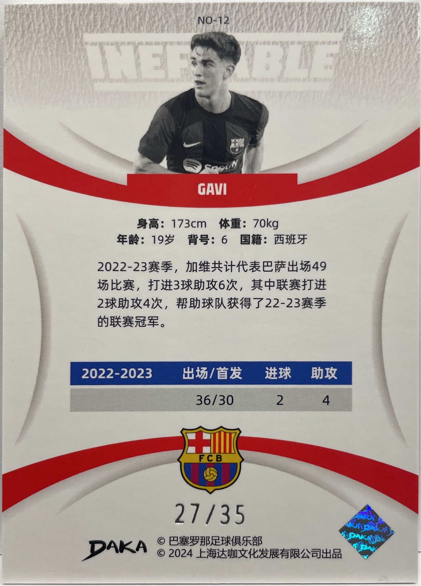 Gavi 27/35 Ineffable Red Daka Barcelona One & Two 2023/24
