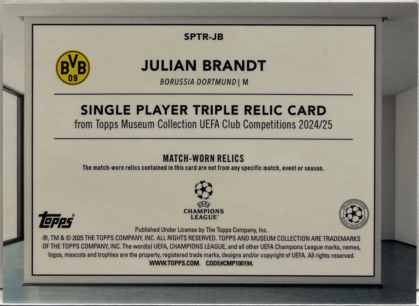 Julian Brandt 43/75 Patch Worn Triple Relic Topps Museum 2024/25