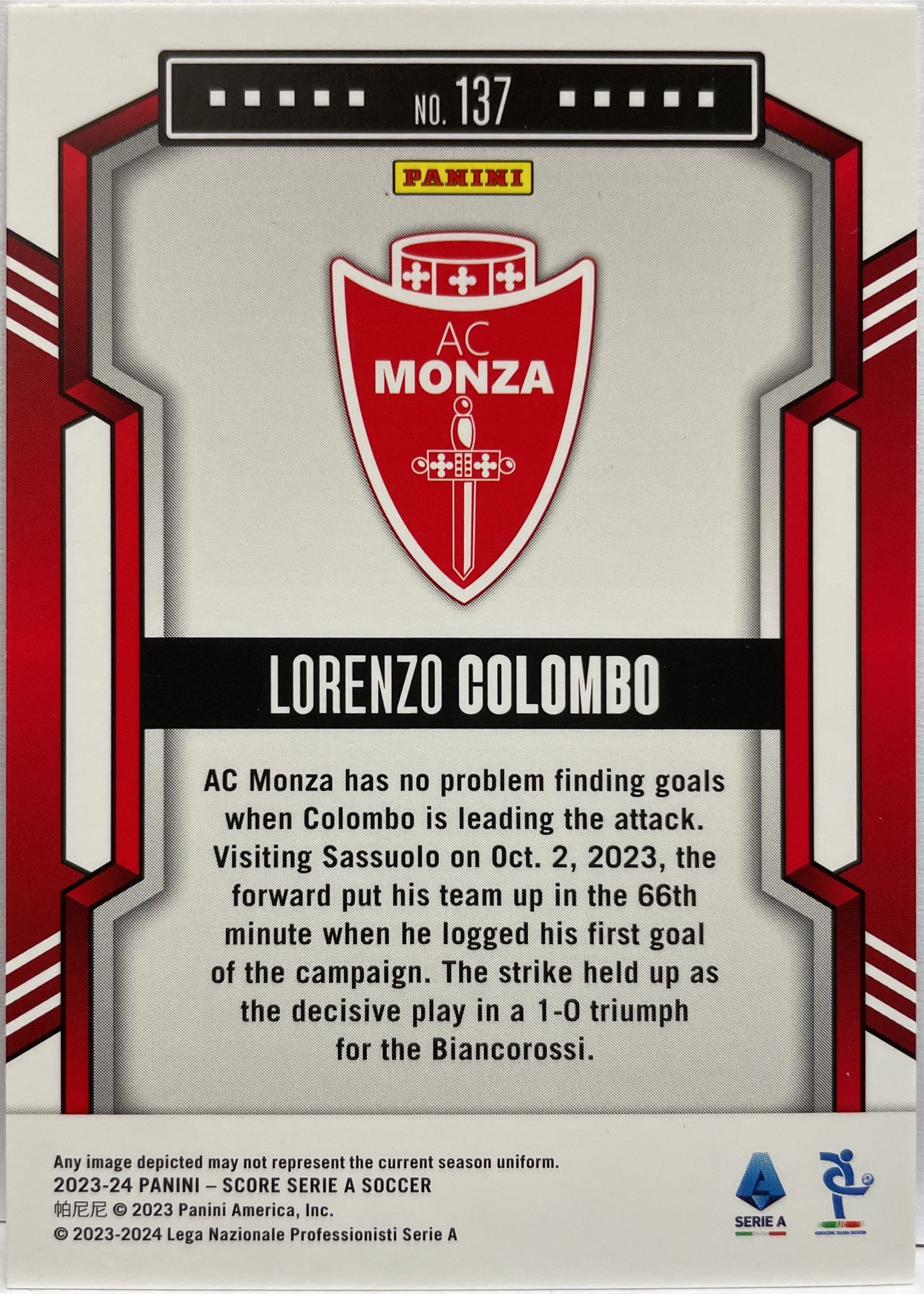 Lorenzo Colombo 16/30 Red Swirl Score Serie A 2023/24