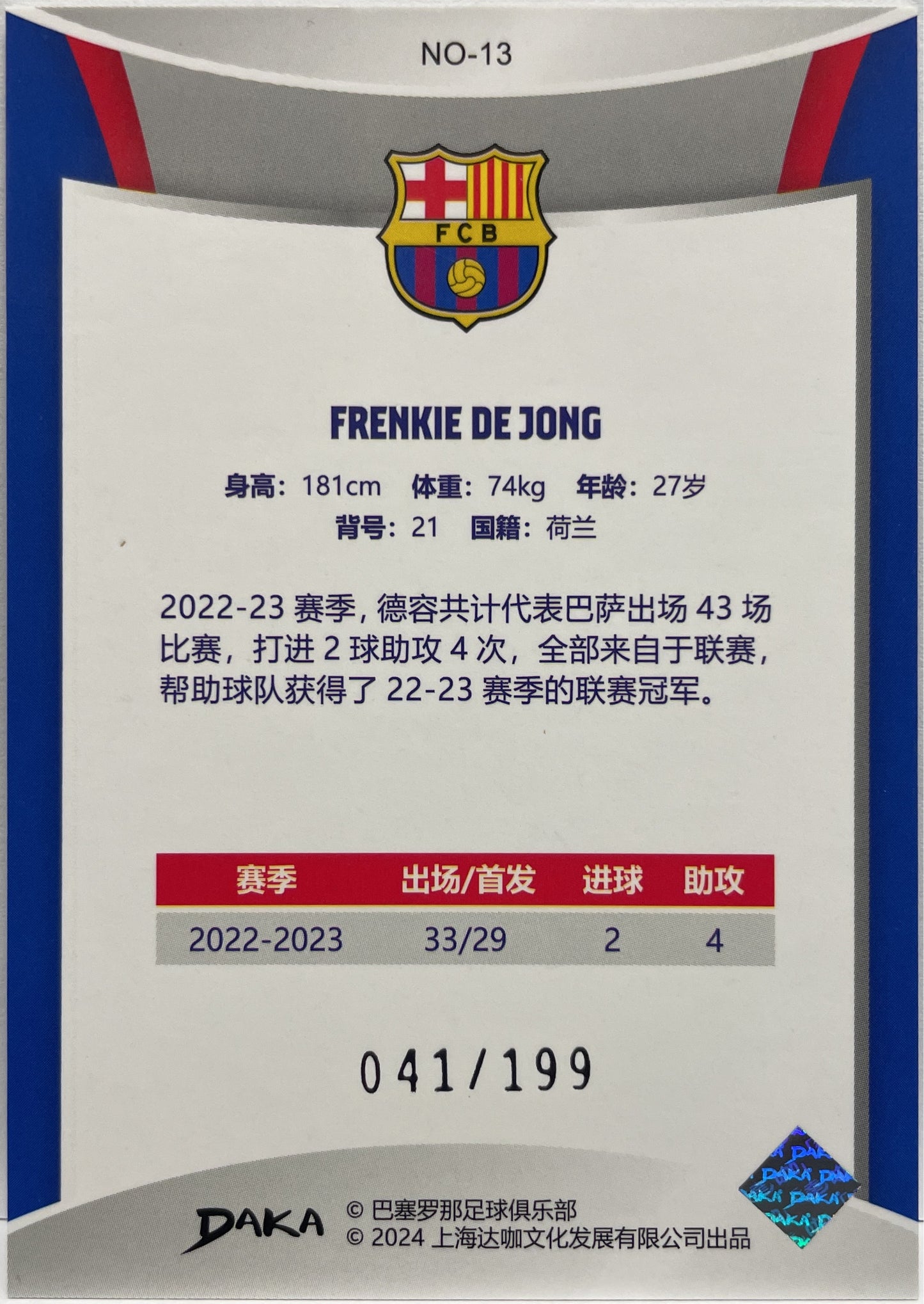 Frenkie De Jong 41/199 Holocene Daka Barcelona One & Two 2023/24