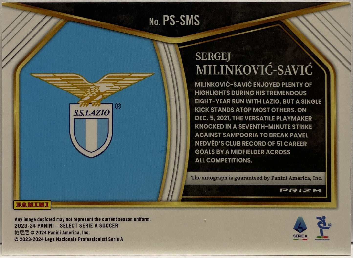 Sergej Milinkovic Savic Autograph Panini Select Serie A 2023/24