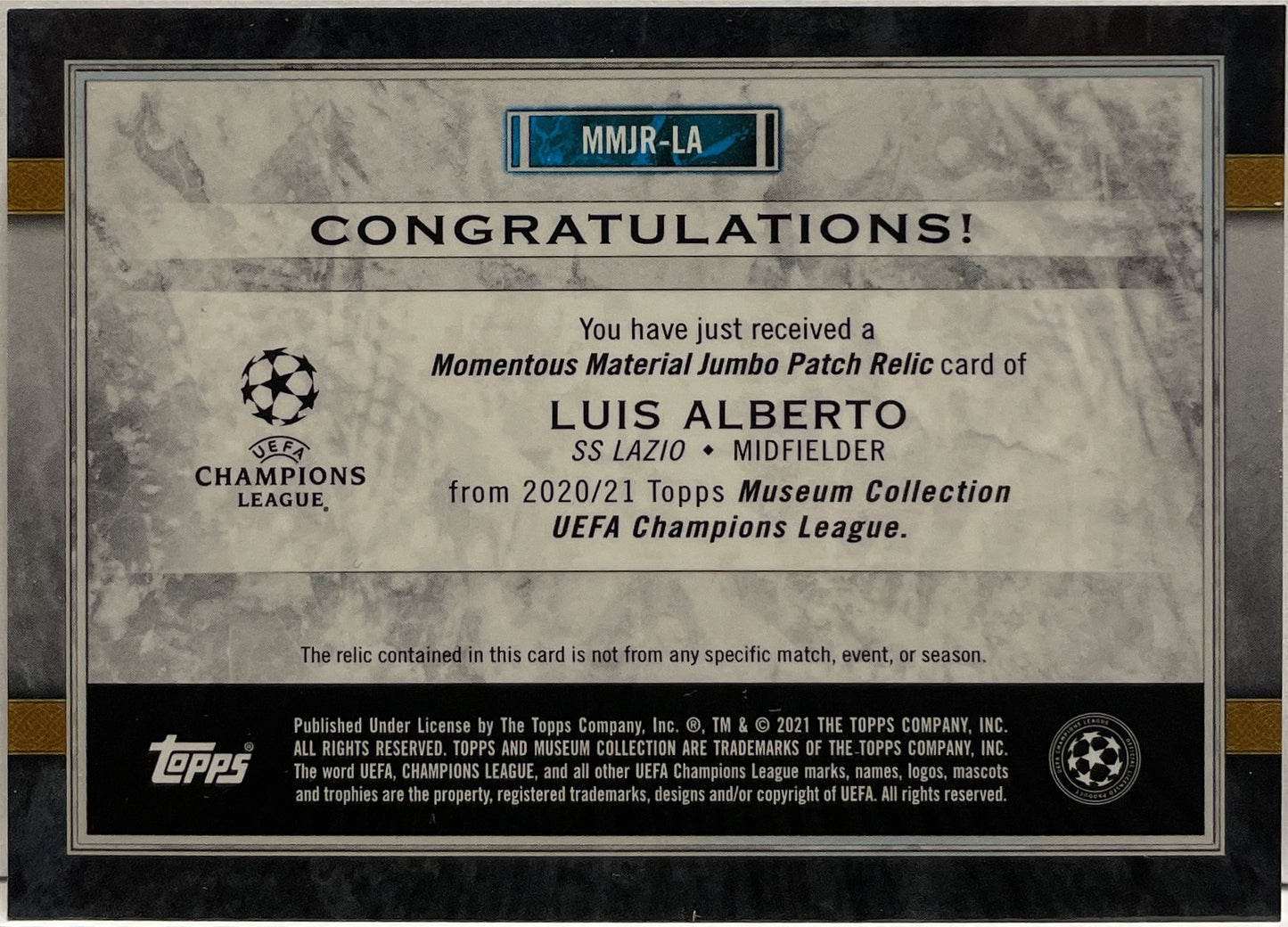 Luis Alberto 38/50 Patch Worn Momentous Material Jumbo Relic Topps Museum 2020/21