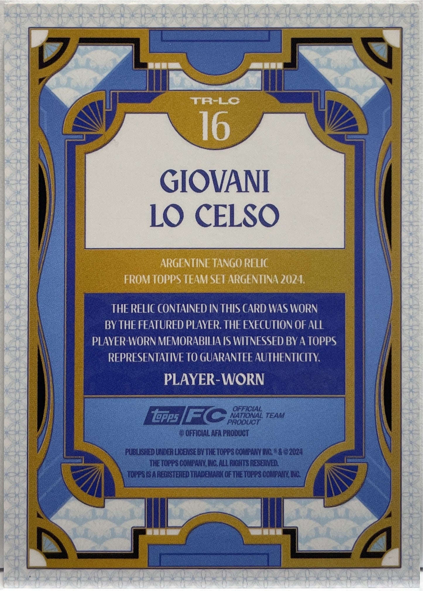 Giovanni Lo Celso Patch Worn Topps Argentina Team Set 2024