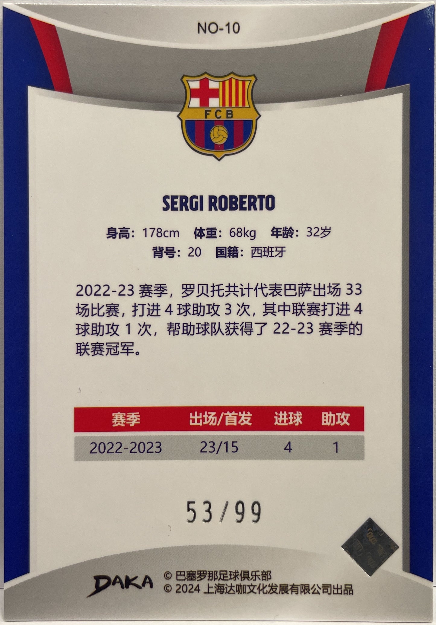 Sergi Roberto 53/99 Holocene Daka Barcelona One & Two 2023/24