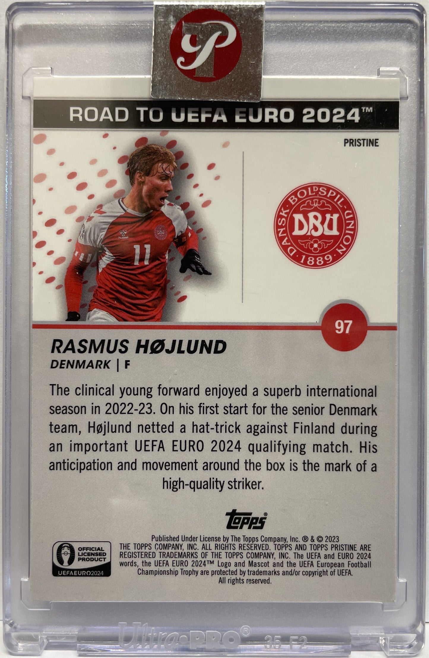 Rasmus Hojlund National Debut Pristine Topps Pristine Road To Euro 2024