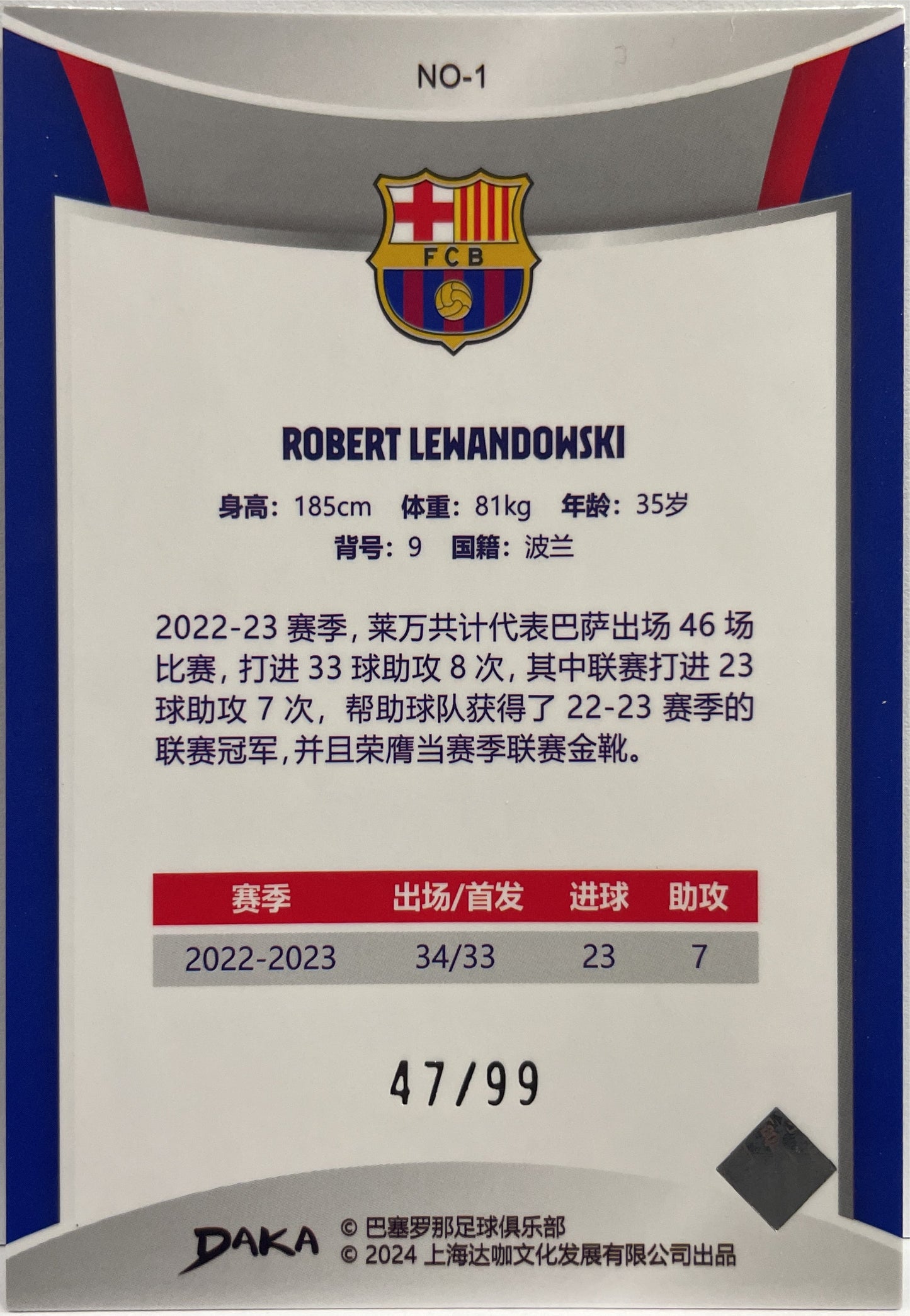 Robert Lewandowski 47/99 Holocene Daka Barcelona One & Two 2023/24