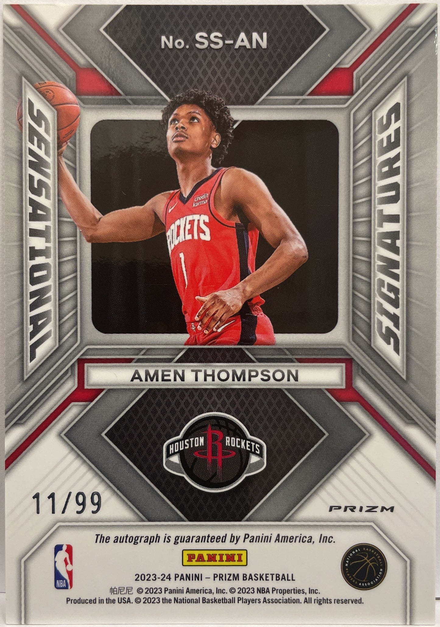 Amen Thompson 11/99 Rookie Autograph Sensational Signatures Basketball 2023/24