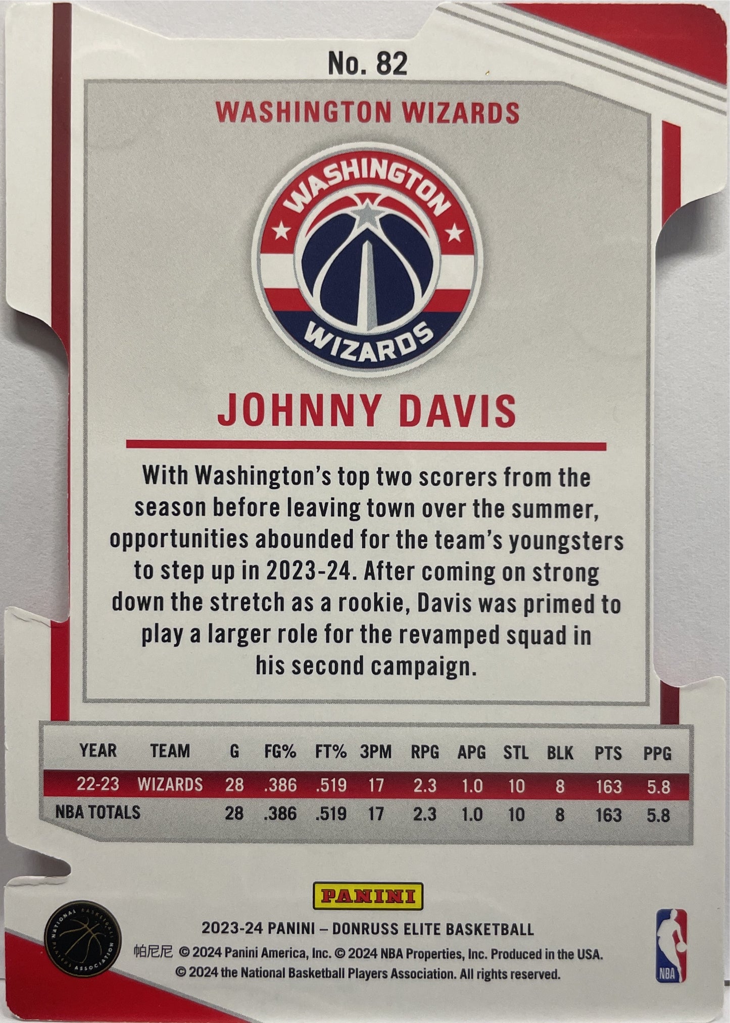 Johnny Davis 13/99 Cut Red Donruss Elite Basketball NBA 2023/24