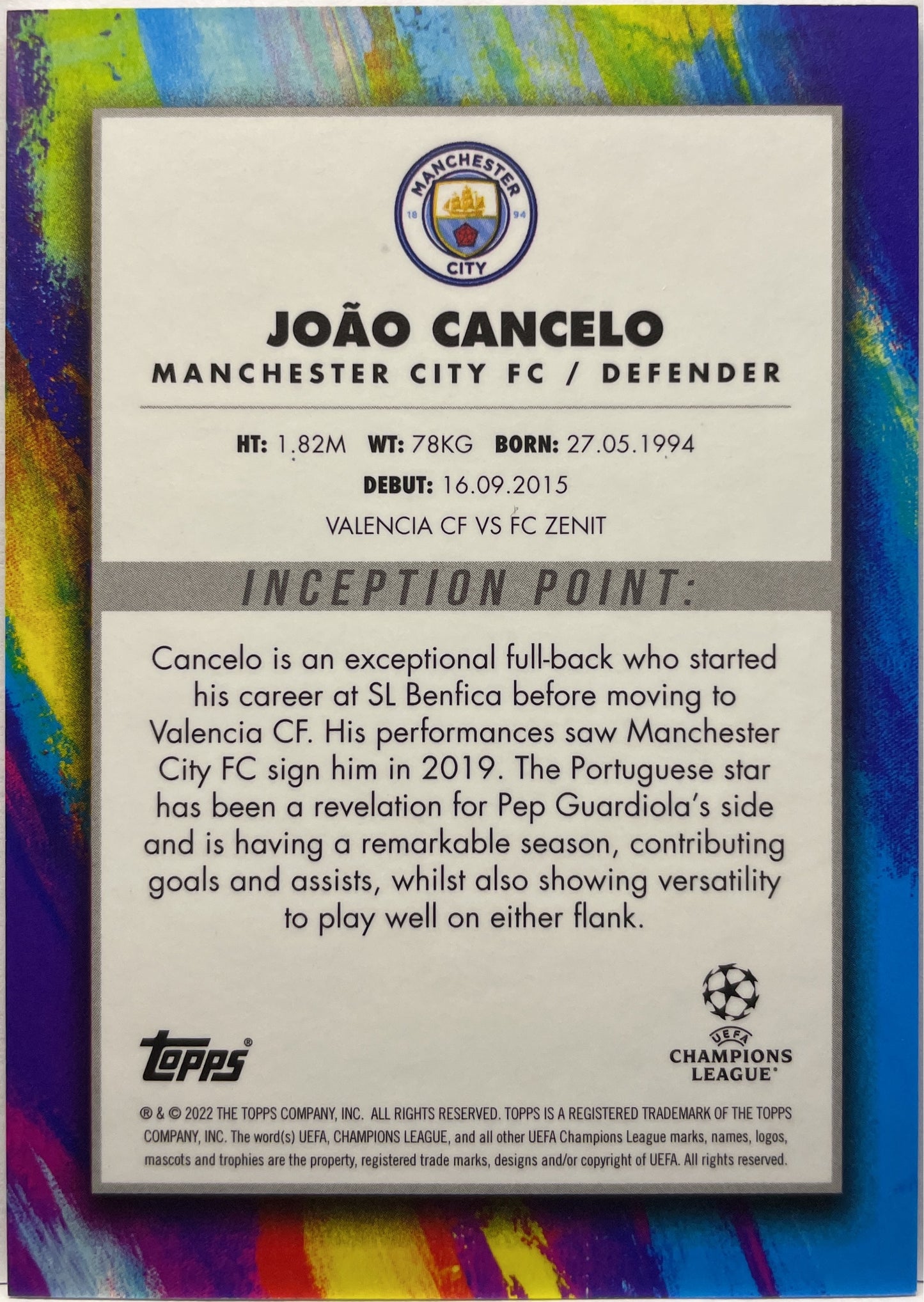 Joao Cancelo Star Quality Topps Inception 2021/22