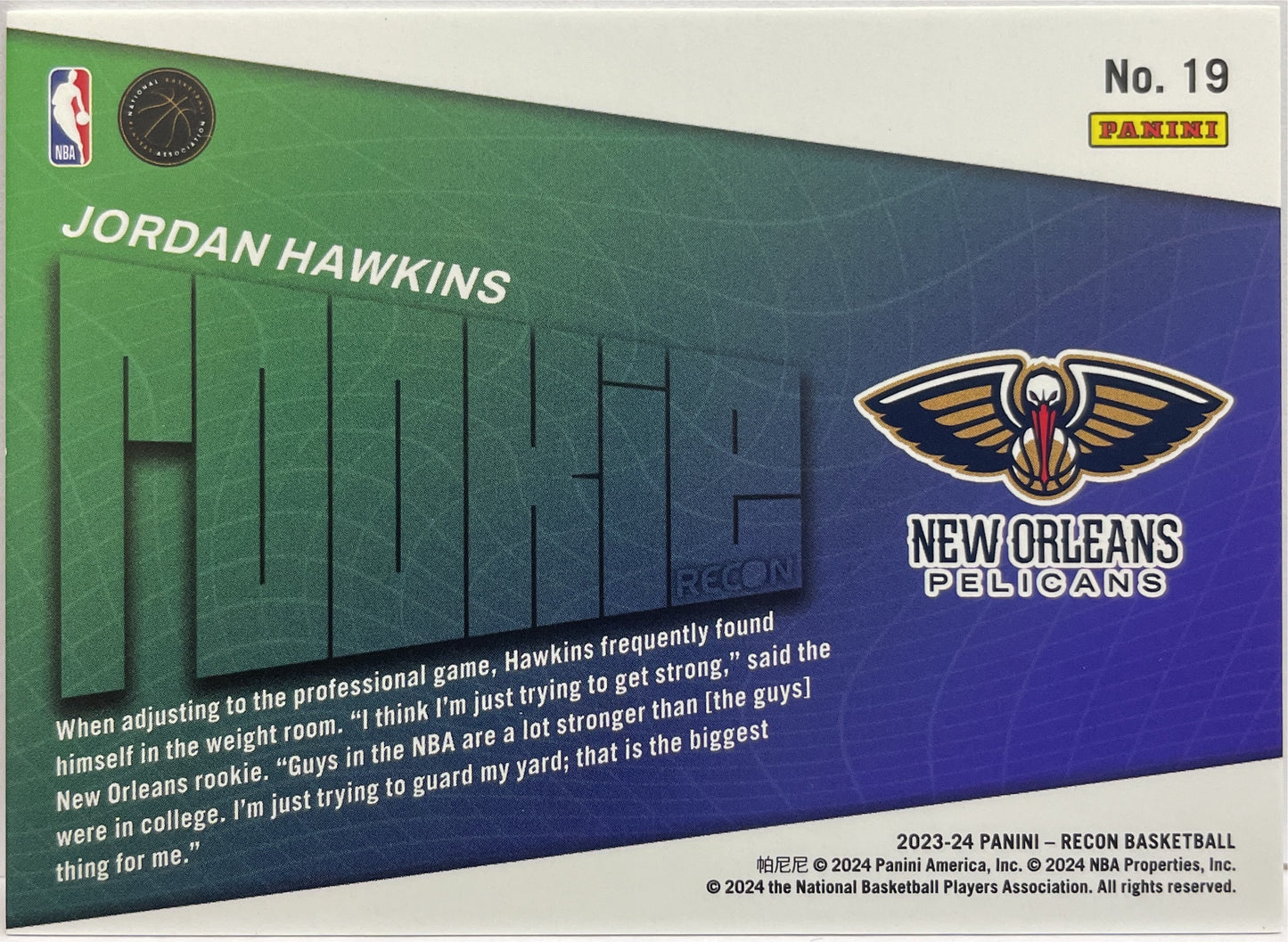 Jordan Hawkins 2/75 Rookie Recon Purple Recon Basketball NBA 2023/24