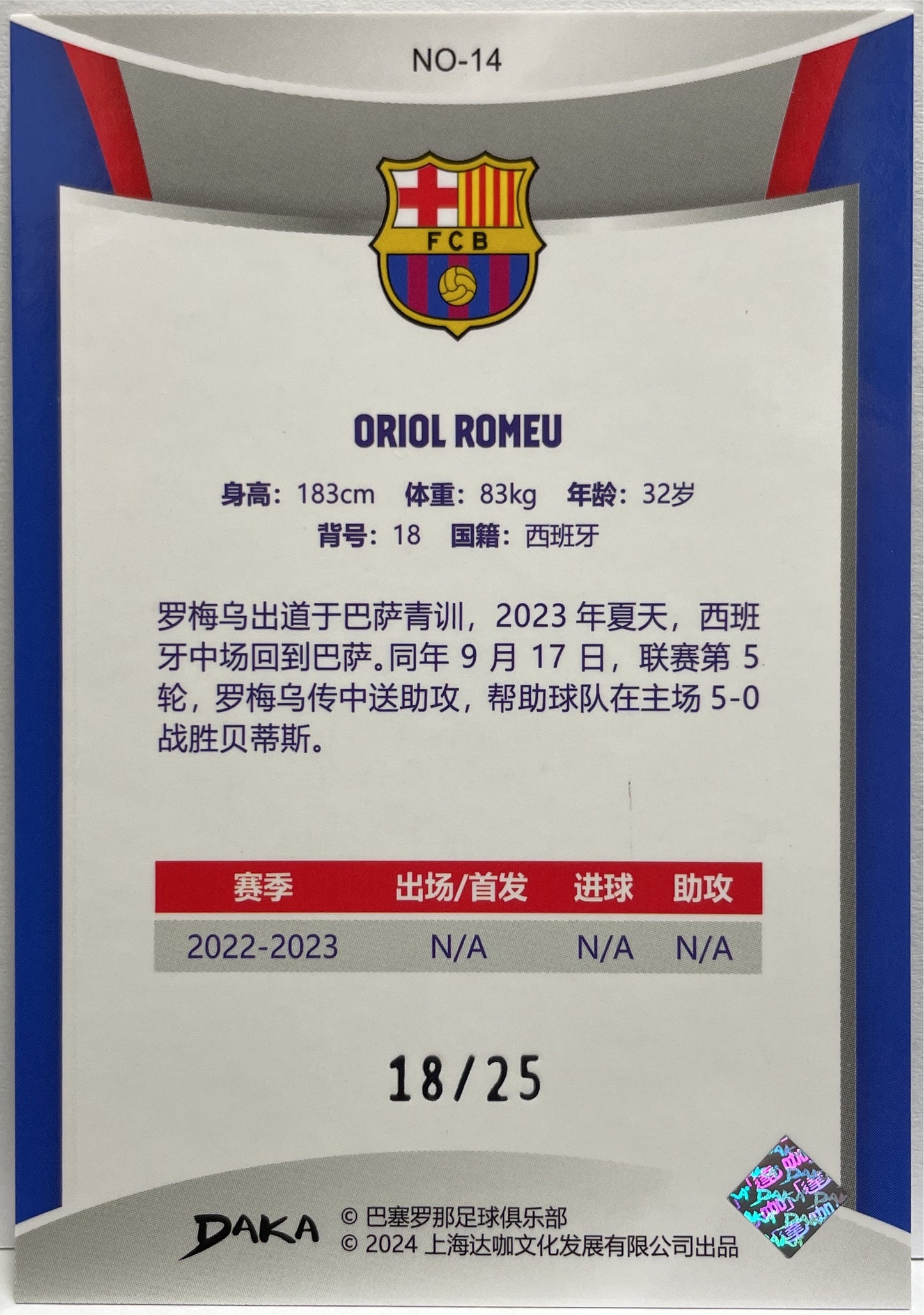 Oriol Romeu 18/25 Holocene Orange Daka Barcelona One & Two 2023/24