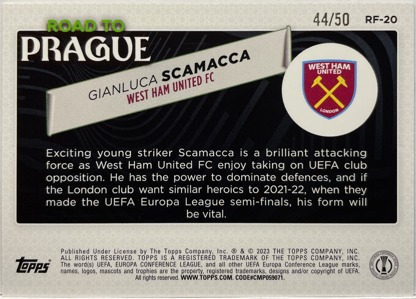 Gianluca Scamacca 44/50 Road To Prague Topps UCC 2022/23