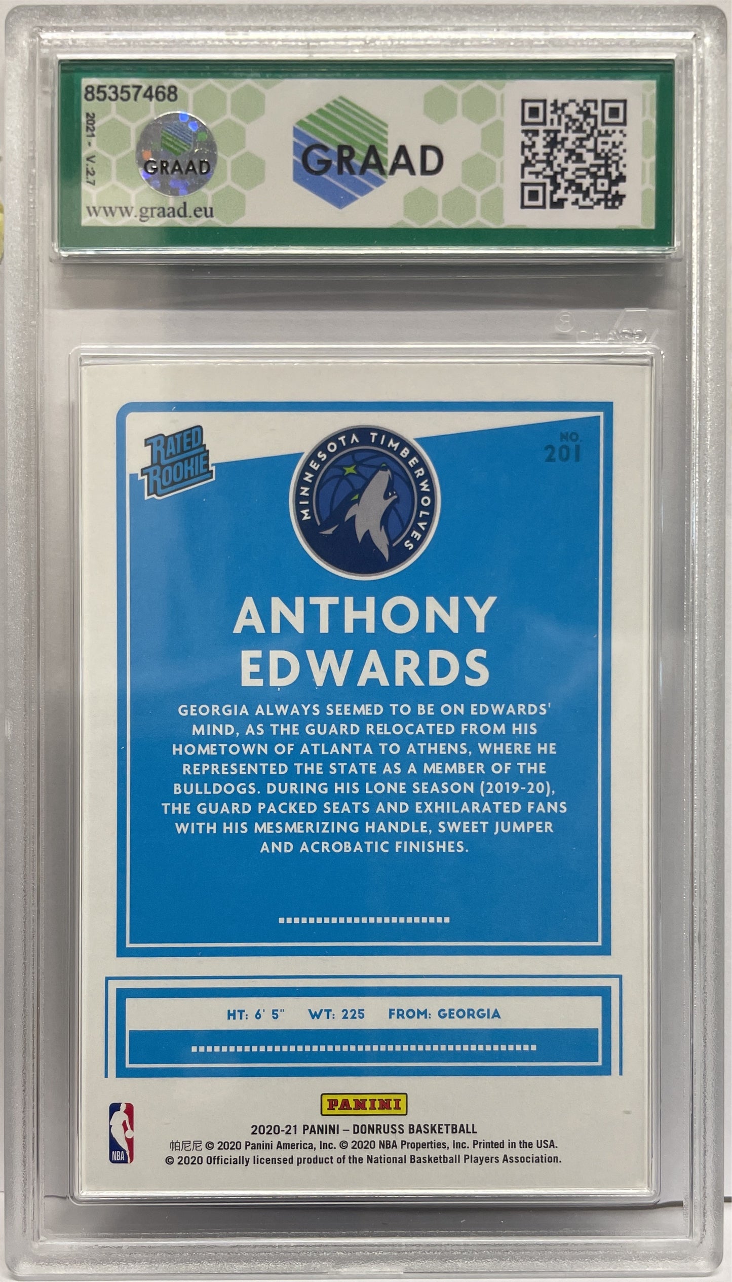 GRAAD 9 - Anthony Edwards Rated Rookie - Donruss Basketball NBA 2020/21