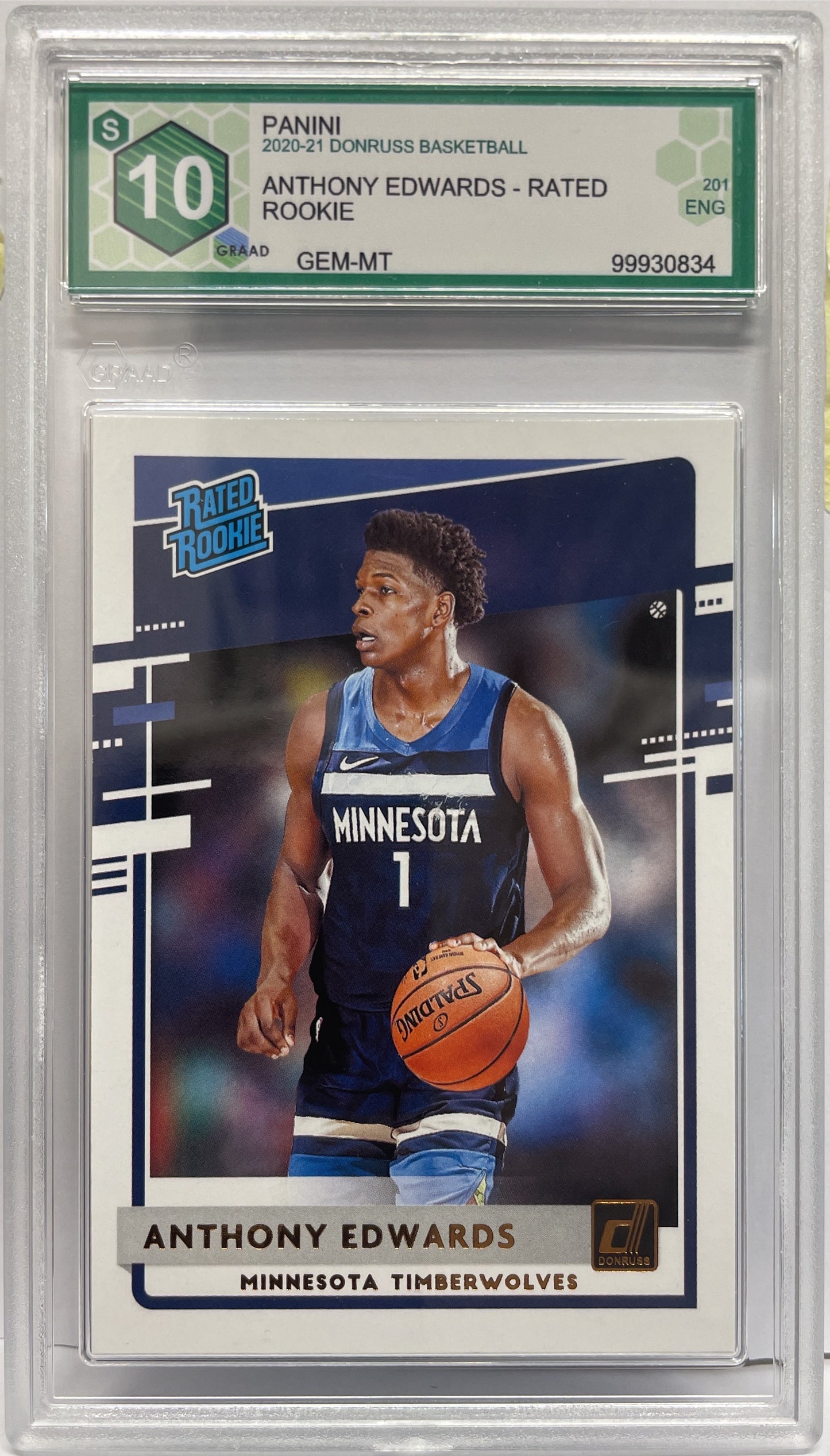 GRAAD 10 - Anthony Edwards Rated Rookie - Donruss Basketball NBA 2020/21